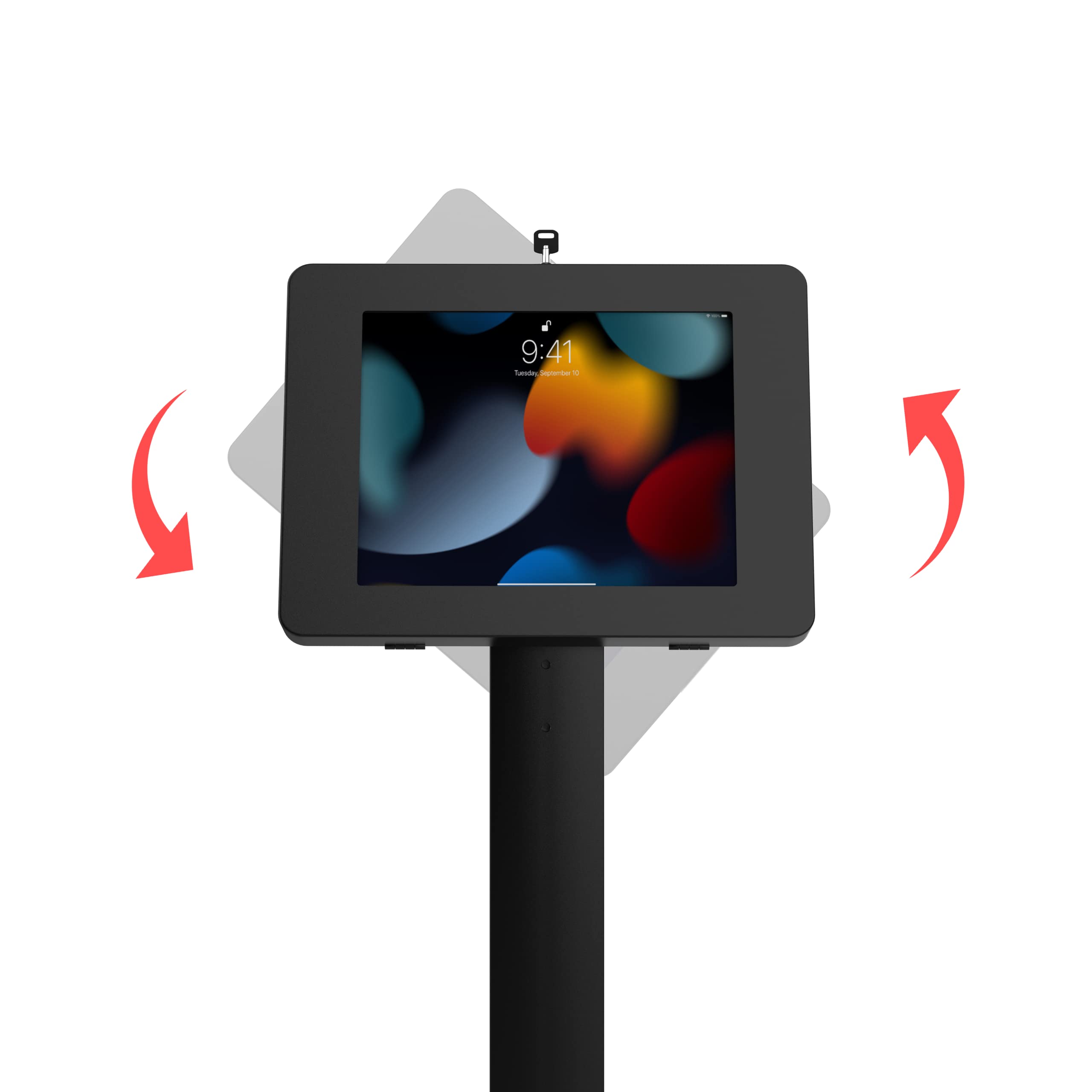 360° Adjustable Thin Floor Stand Kiosk for iPad Mini & Samsung Tab A - Tall Standing Tablet Holder with Charger Access & Lock - Perfect for Retail, Exhibitions & Interactive Displays