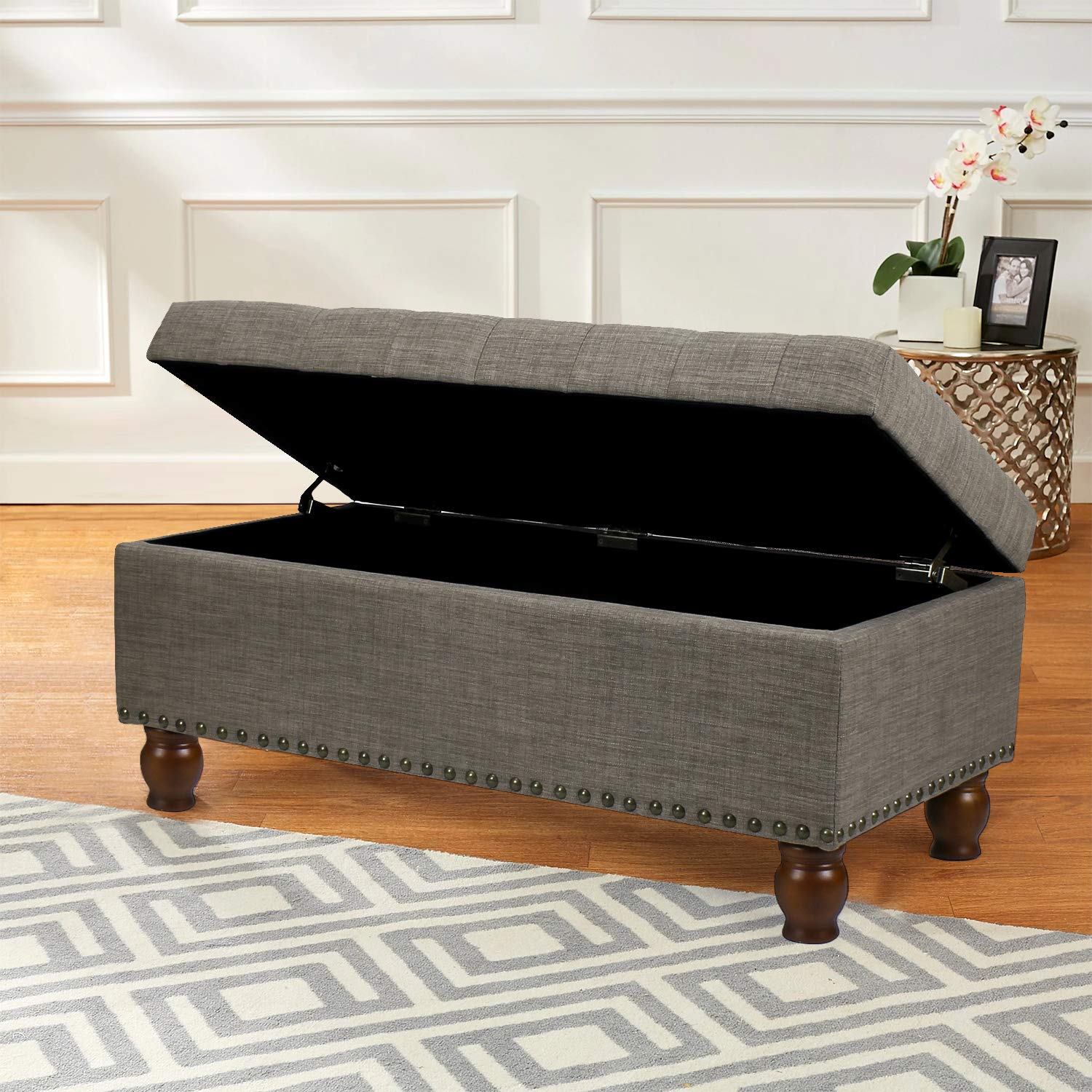 Storage Ottoman Bench with Wooden Legs - Upholstered Rectangle Storage Seat for Bedroom & Living Room | End of Bed Storage Bench, Multi-Functional Furniture for Home Organization & Extra Seating