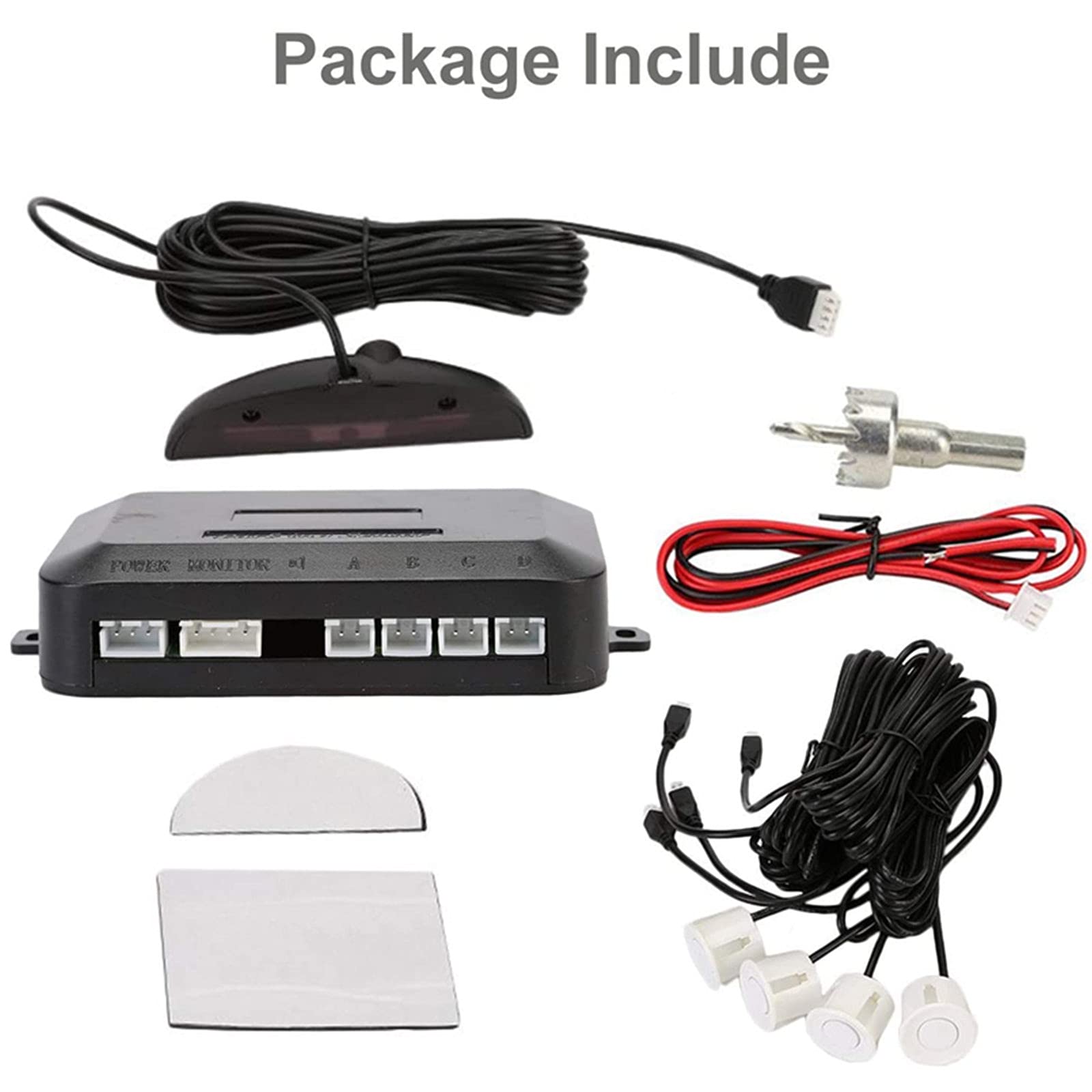 OSAN Reversing Radar System - 4 Sensor Parking Aid Kit with Digital LED Display & Beeper Alarm for Cars, Trucks, SUVs | Easy Backing & Parking Assistance | White