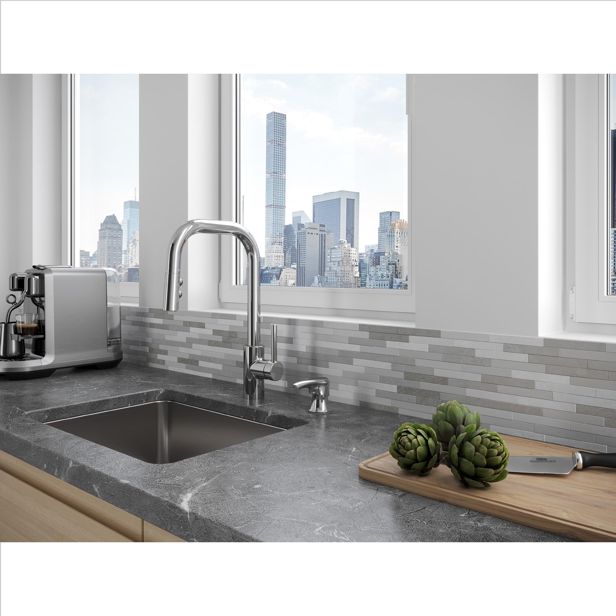 Pfister Zanna Single Handle High Arc Kitchen Faucet with Pull Down Sprayer & Soap Dispenser - Polished Chrome Finish (Model F5297ZNRC) - Perfect for Modern Kitchens & Food Prep Stations