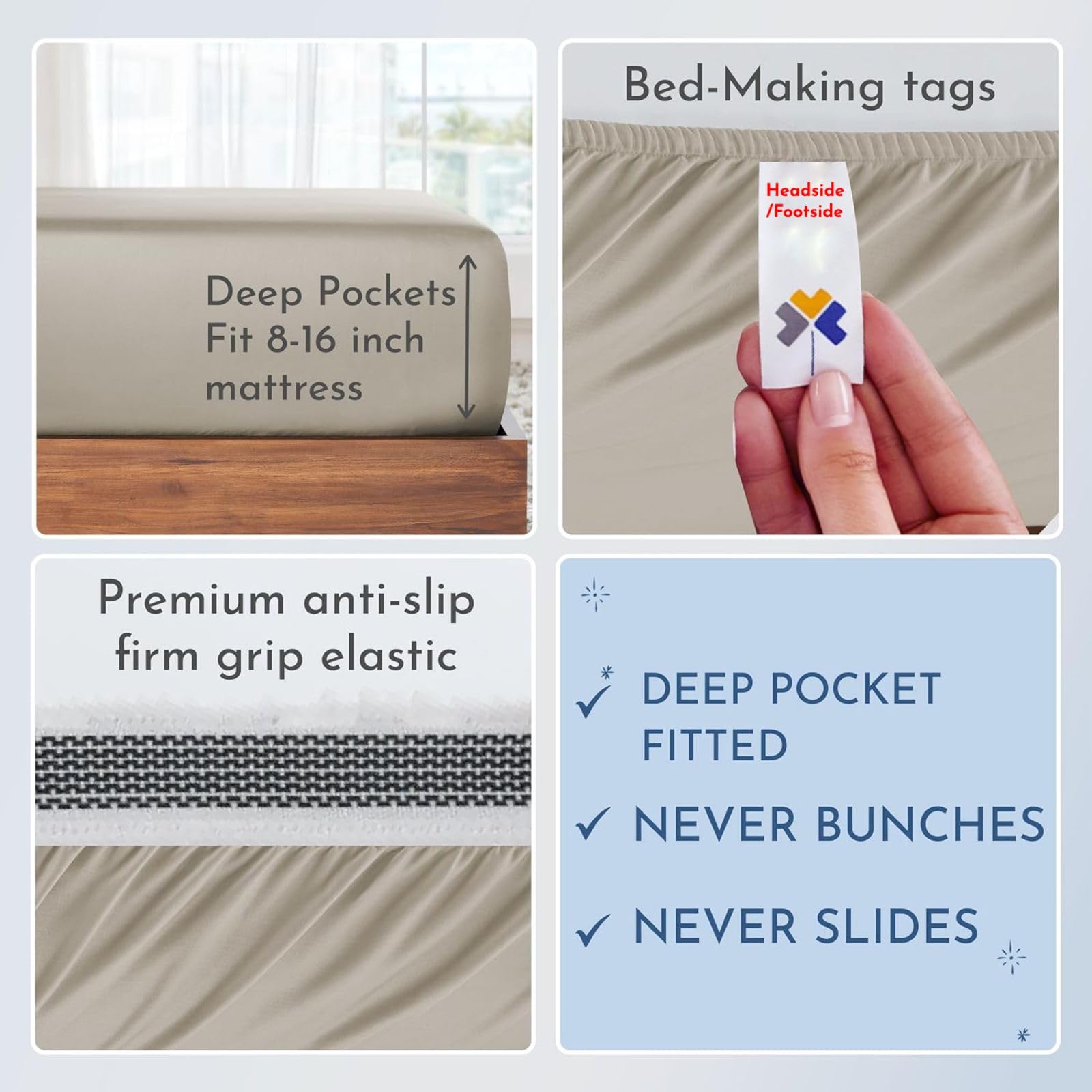 California Design Den Deep Pocket King Sheet Set - Luxury 800 Thread Count 100% Cotton Sateen Bedding - Cooling & Ultra Soft King Size Sheets for Hot Sleepers (Beige) - Perfect for Master Bedrooms & Guest Suites