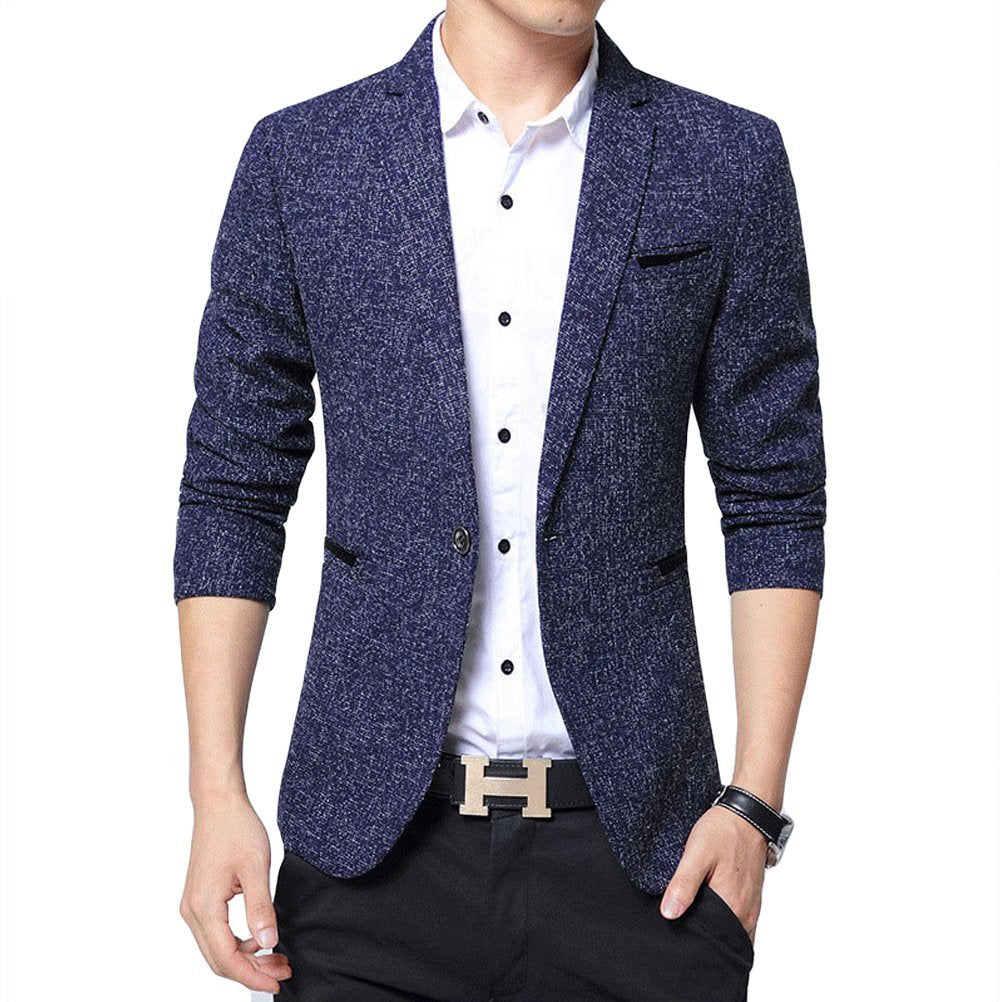 Men's Casual Single Button Jacket - Light Blue Autumn Coat for Outdoor Activities & Daily Wear