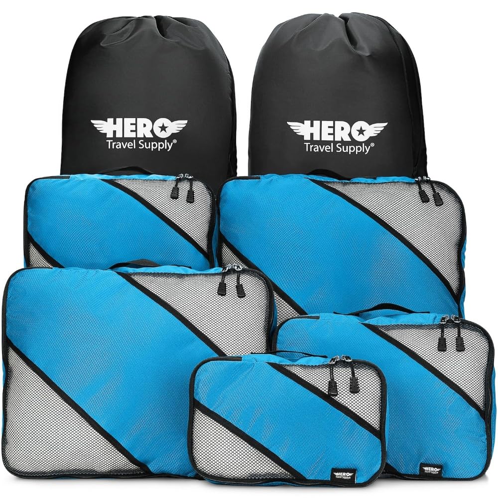 HERO Packing Cubes Set of 5 - Premium Travel Luggage Organizers with 2 Laundry Bags for Suitcase Organization | Perfect for Business Trips, Vacations & Family Travel