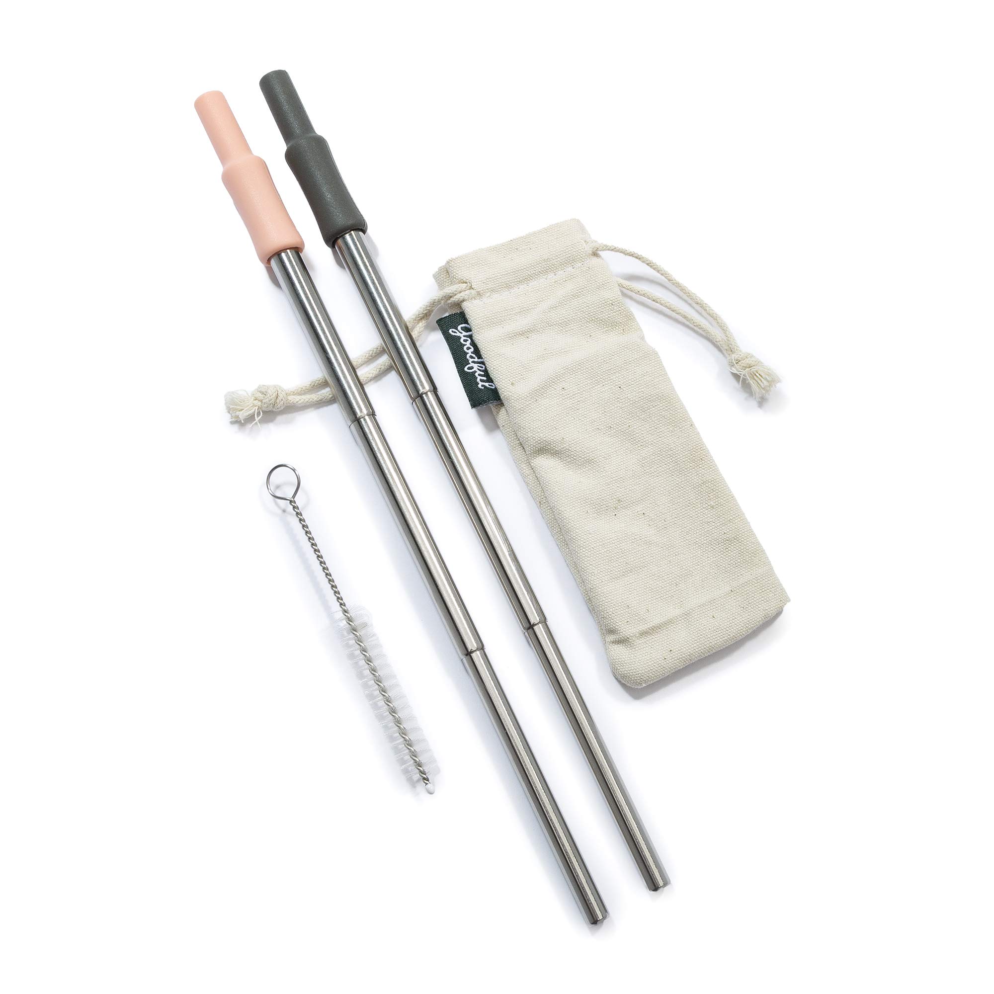 Goodful Stainless Steel Collapsible Telescoping Straws with Silicone Tips - Portable Reusable Metal Straw Set with Carry Case & Cleaning Brush (2 Pack, Teal & Blue) - Perfect for Travel, Camping, and Eco-Friendly Home Use