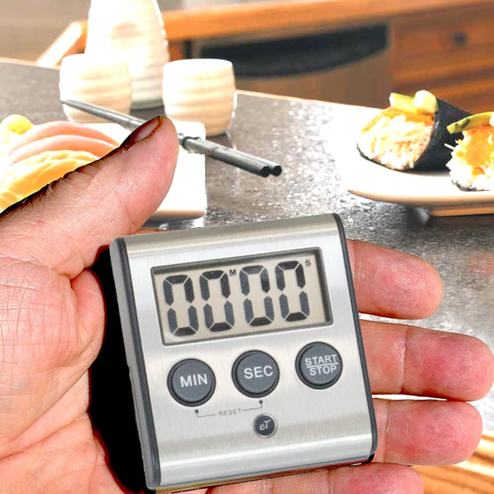 Premium Digital Kitchen Timer with Stainless Steel Body - eT-23 Model by eTradewinds | Super Strong Magnetic Back, Loud Alarm, Large LCD Display, Auto Memory & Shut-Off | Perfect for Cooking, Baking, Lab Experiments & Classroom Use