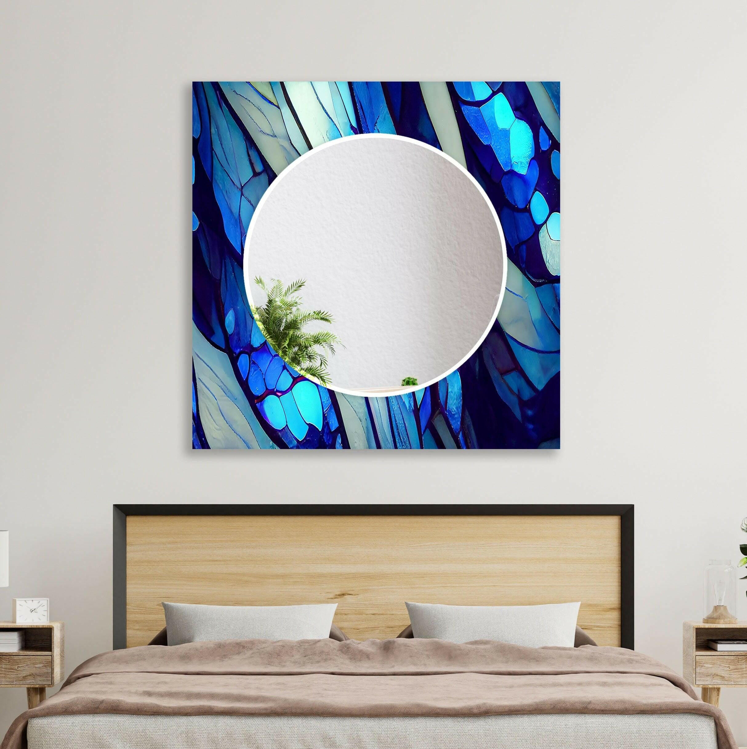 Blue Nacreous Abstract Wall Mirror - Modern Home Decor for Living Room, Bedroom & Entryway - Stylish & Elegant Interior Design Accent