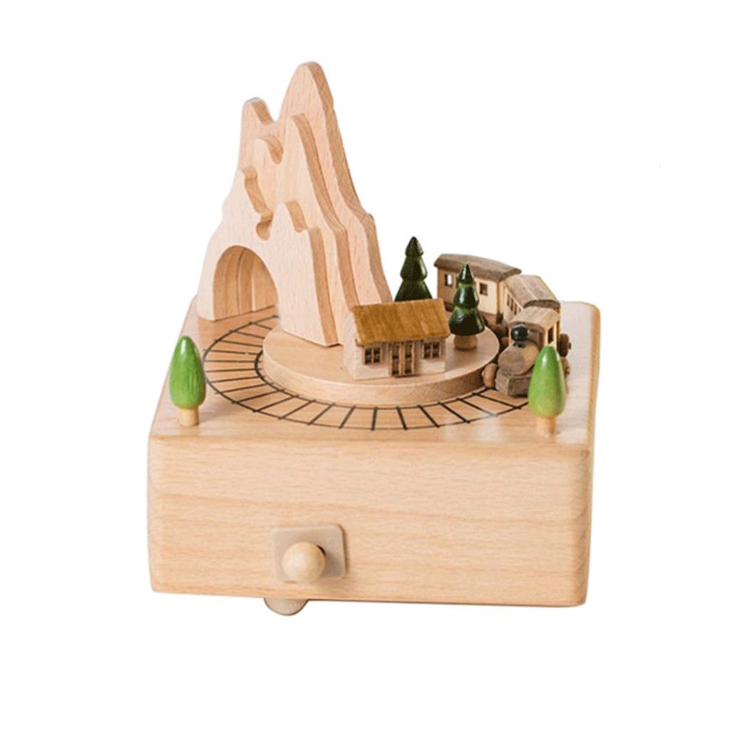 LQGSYT Handcrafted Wooden Train Music Box with Moving Train & Mountain Tunnel - Perfect for Kids' Bedroom Decor, Christmas Gifts & Collectible Display