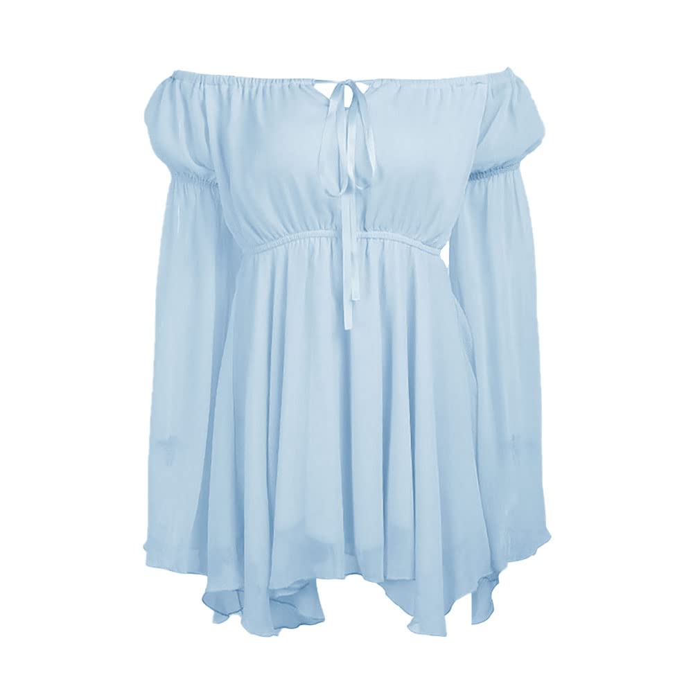 Women's Off Shoulder Bell Sleeve Corset Dress - Sexy Bustier Two Piece Mini Fairy Dress for Party, Night Out, Date Night & Special Occasions