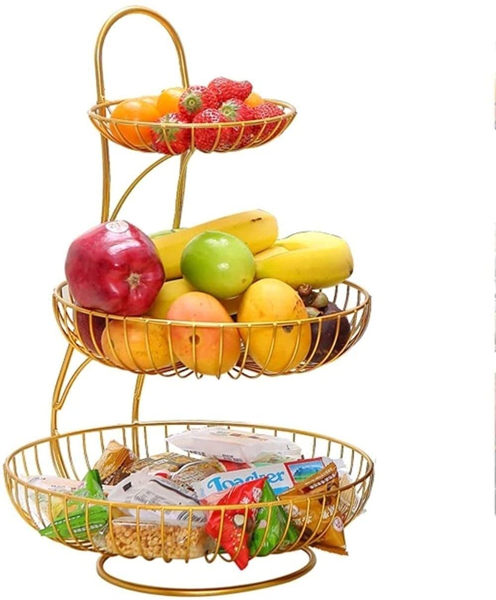 3-Tier Metal Wire Fruit Basket Holder - Rustproof Fruit Bowl & Plate for Kitchen Countertop, Dining Table - Perfect for Storing Apples, Bananas, Oranges - Ideal for Home, Office, Party Decor