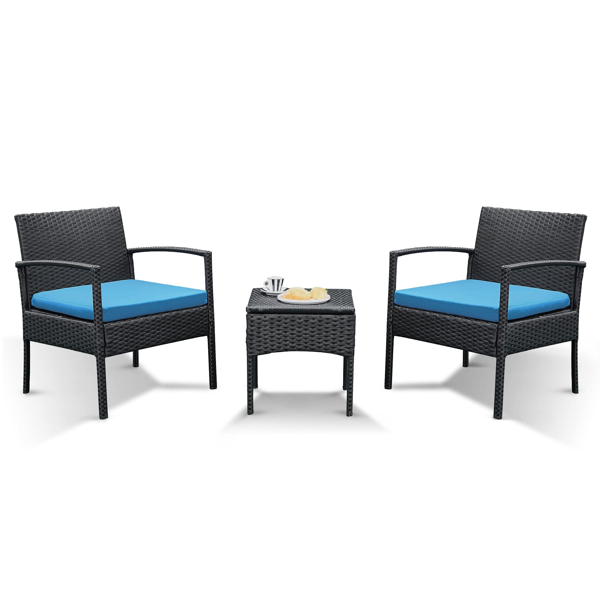 PROHIKER 3-Piece Patio Rattan Conversation Set - Wicker Chairs & Table - Outdoor Garden Furniture for Backyard, Poolside, or Terrace Relaxation
