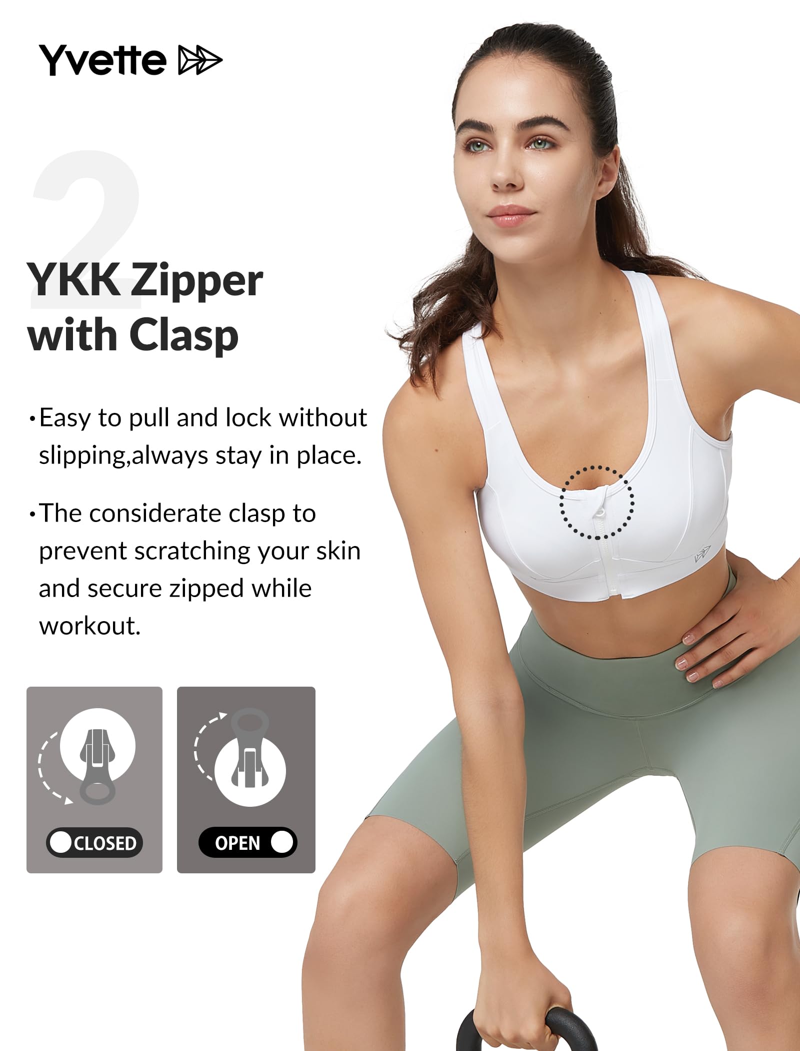 Yvette Zip Front Sports Bra for Women - High Impact Plus Size Workout Bra for Running, Fitness & Training | Supportive Athletic Top for Gym, Yoga & Active Lifestyle