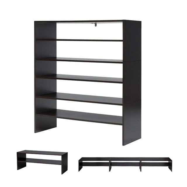 Giantex 6-Tier Stackable Shoe Rack Organizer - 3-in-1 Vertical Shoe Storage Shelf Holds 18 Pairs - 31 Inch Wide Wooden Entryway Shoe Cabinet for Closet, Living Room, Office (Walnut Finish) - Perfect for Small Spaces & Home Organization
