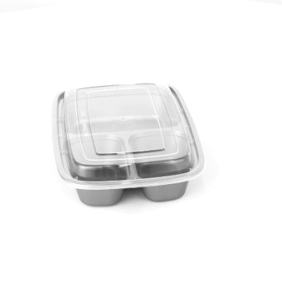 26 oz Silver 3-Compartment Plastic Food Storage Containers with Clear Lids - Microwave Safe, BPA Free (8.75