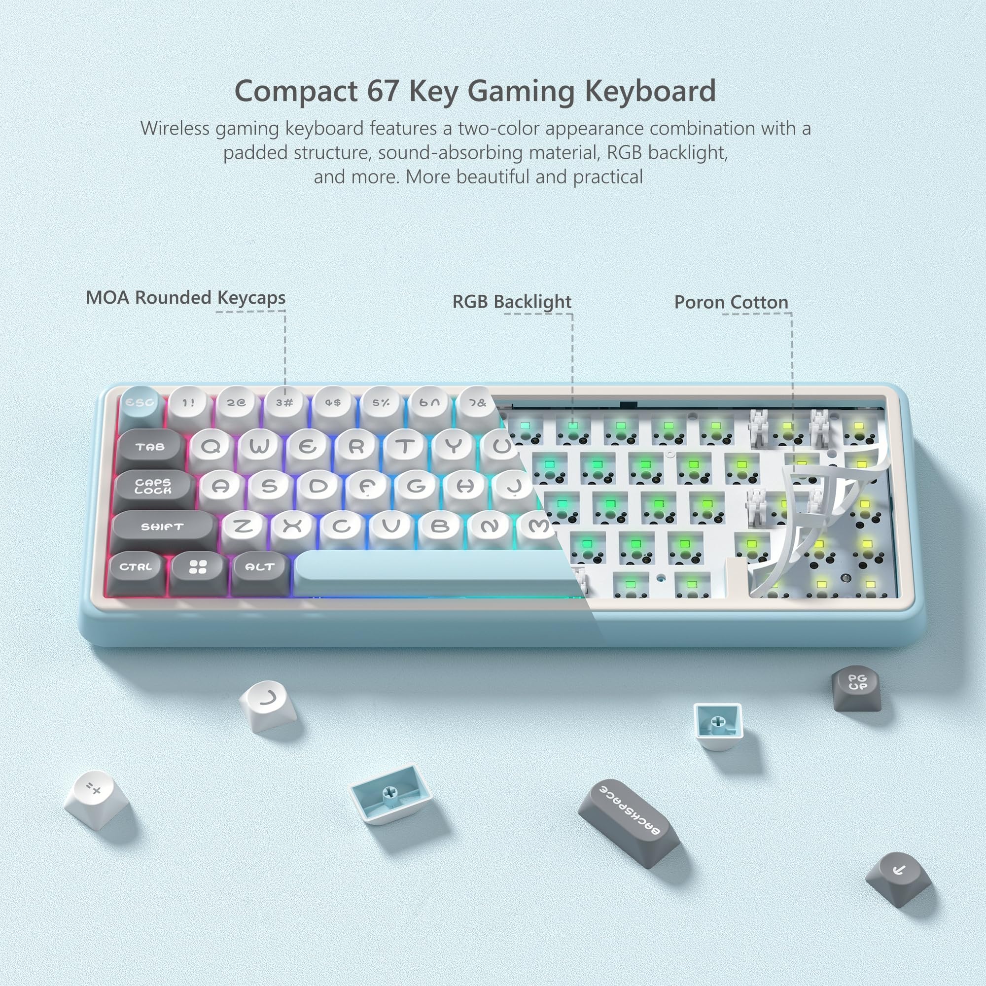 Womier WK60 Wireless Mechanical Gaming Keyboard - Hot Swappable, RGB Backlit, Bluetooth/2.4GHz/USB-C for PC Gaming
