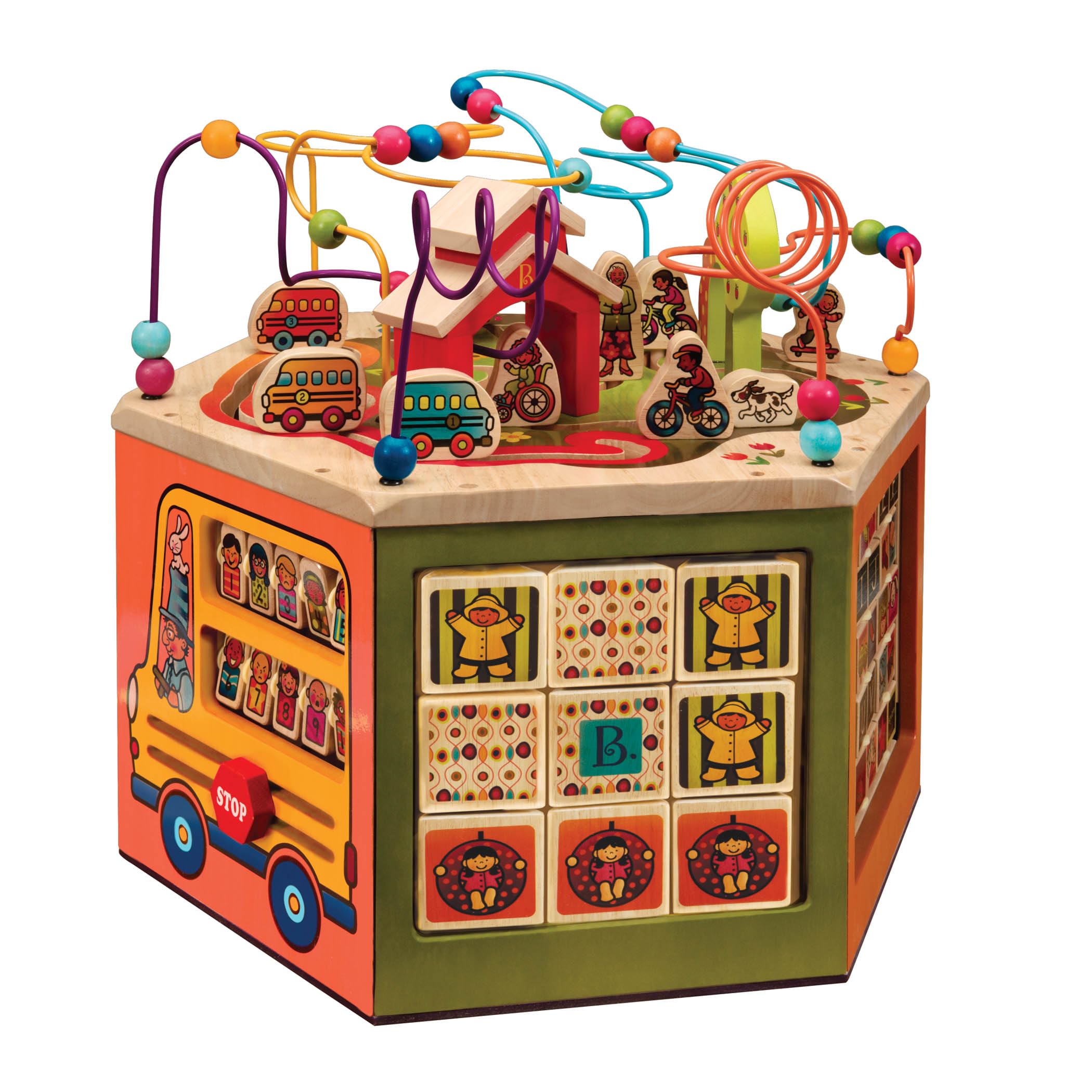 B. Toys Youniversity Wooden Activity Cube – Educational Learning Toy for Toddlers & Kids 12+ Months – Alphabet, Numbers, Shapes – Developmental STEM Toy for Early Childhood – Perfect for Playtime, Classroom & Homeschool Learning Activities