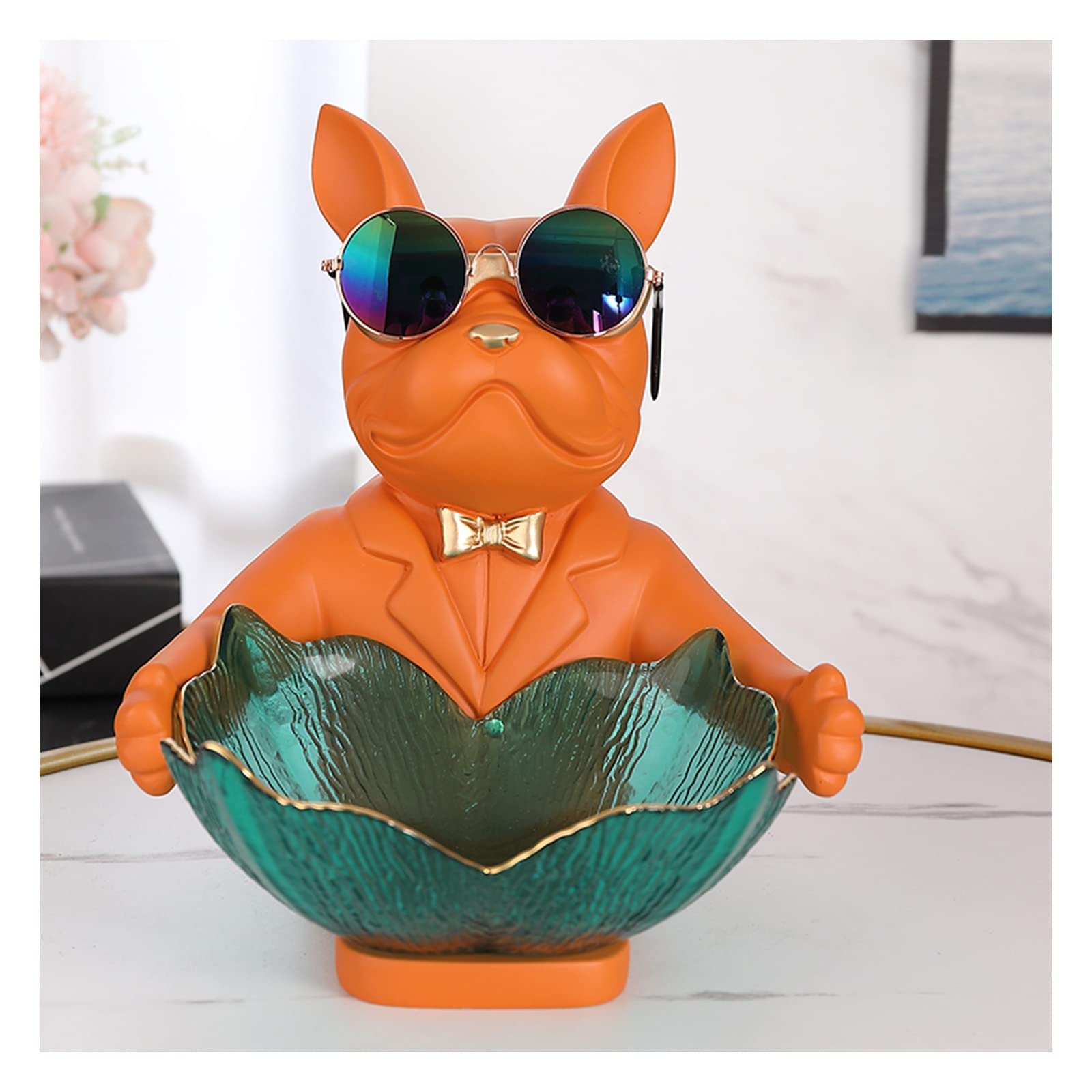Decorative Bulldog Key Bowl - Abstract Animal Jewelry Box & Entryway Table Storage Organizer | Puppy Figurine Art Ornament for Dog Lovers Gift (Orange) - Perfect for Home Decor, Entryway Organizer & Dog Themed Gift Giving
