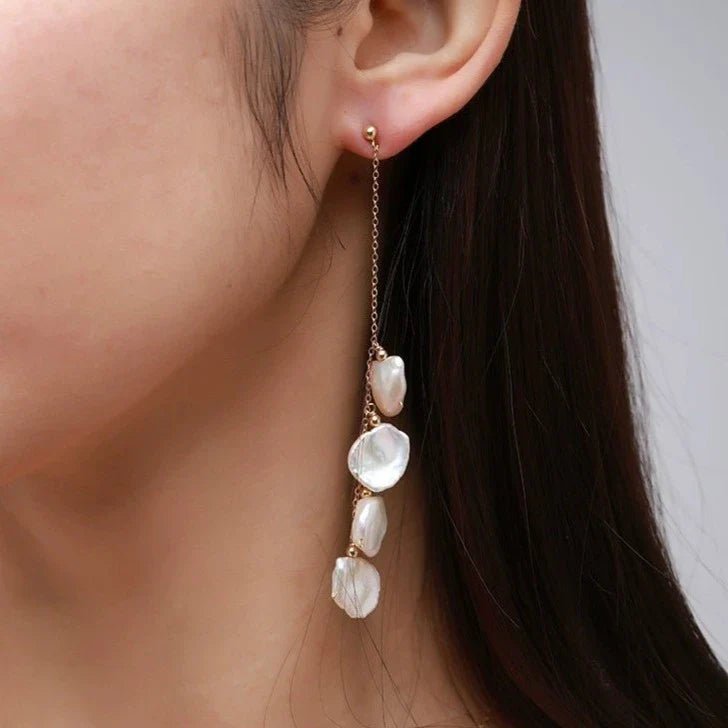Falling Petals Baroque Pearl Dangle Earrings - 4-Petal Design Vintage Jewelry for Women | Perfect for Weddings, Parties & Special Occasions