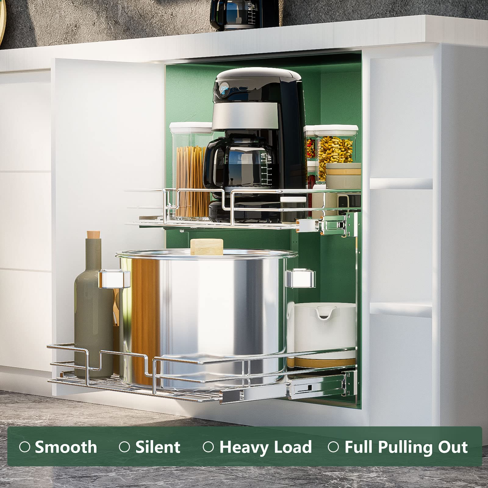LOVMOR 2 Tier Pull Out Cabinet Organizer - 15.5