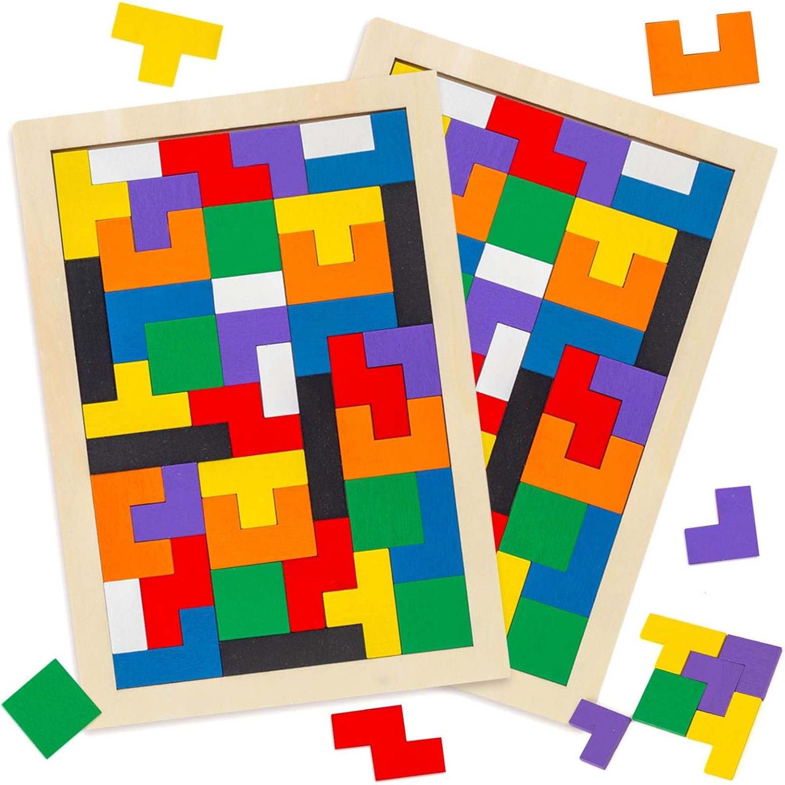 3 Otters Wooden Blocks Puzzle - Russian Brain Teaser & Montessori STEM Toys for Kids Ages 4-6 - Educational Gift Set (2 Pack) - Perfect for Birthday Presents, Classroom Activities & Stocking Stuffers