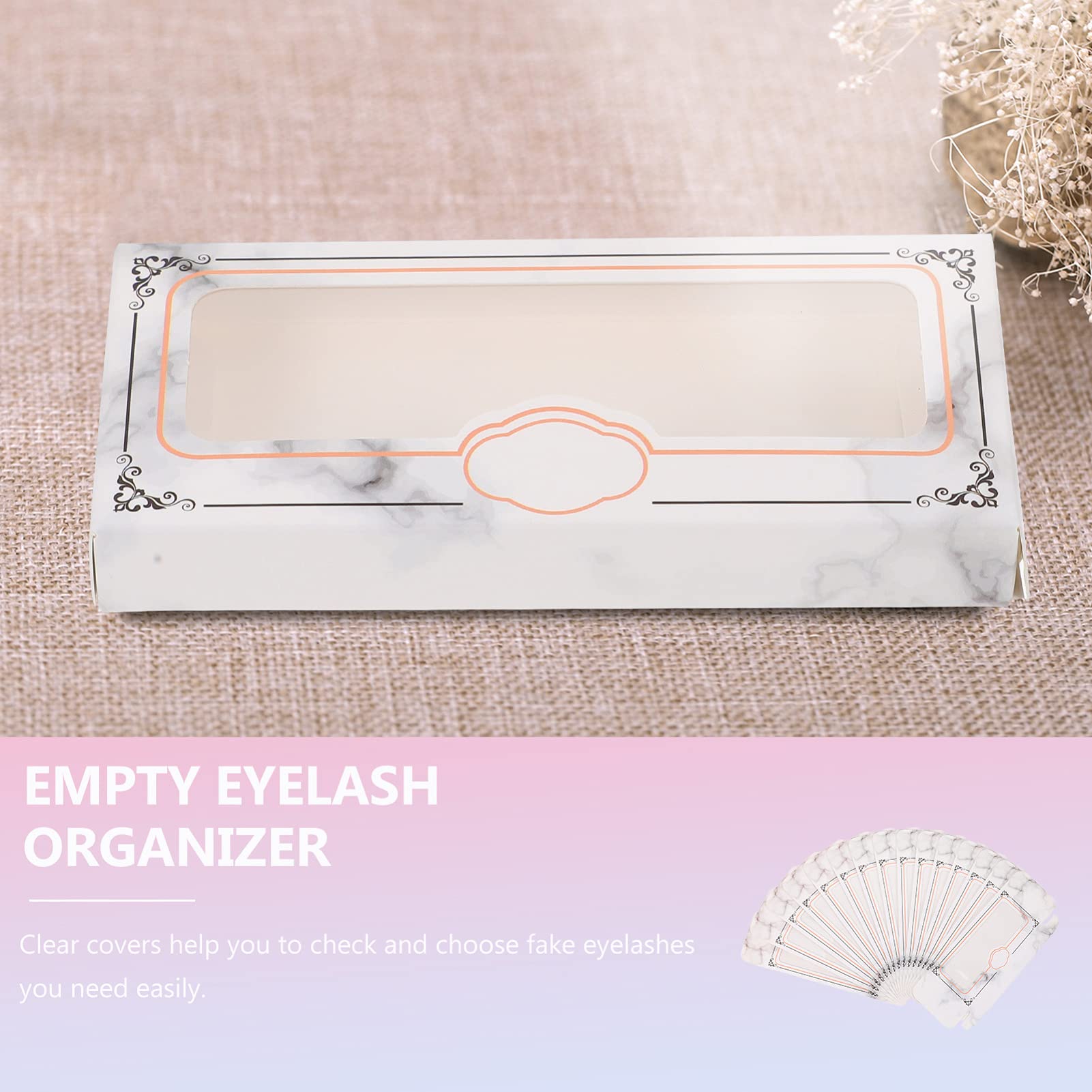 EXCLUZO 60pcs Empty False Eyelash Storage Box - Marble Pattern Paper Cardboard Case with Clear Window | Eyelash Packaging & Holder for Salon, Makeup Artists, and Personal Use