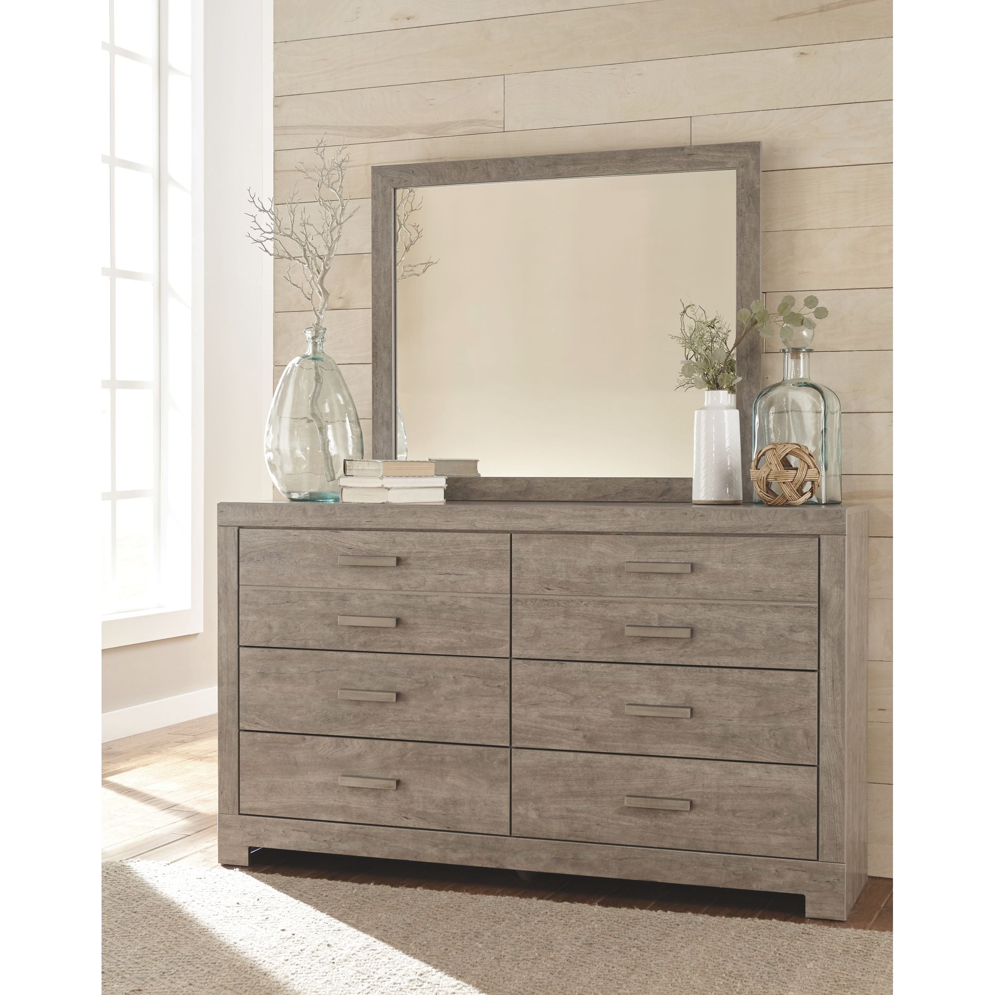 Culverbach 5-Piece Full Panel Bedroom Set - Queen Size Bed Frame, Nightstand, Dresser & Mirror - Modern Solid Wood Furniture for Master Bedroom & Guest Room Decor