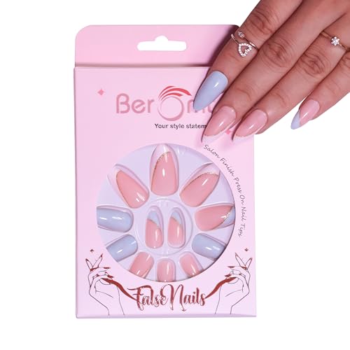 Beromt 12-Piece Everlasting French Tip Artificial Nails Set - Acrylic Full Fake Nail Tips with Adhesive Stickers & Nail File (Style BFN334FN) | Perfect for Parties, Weddings & Everyday Glamour