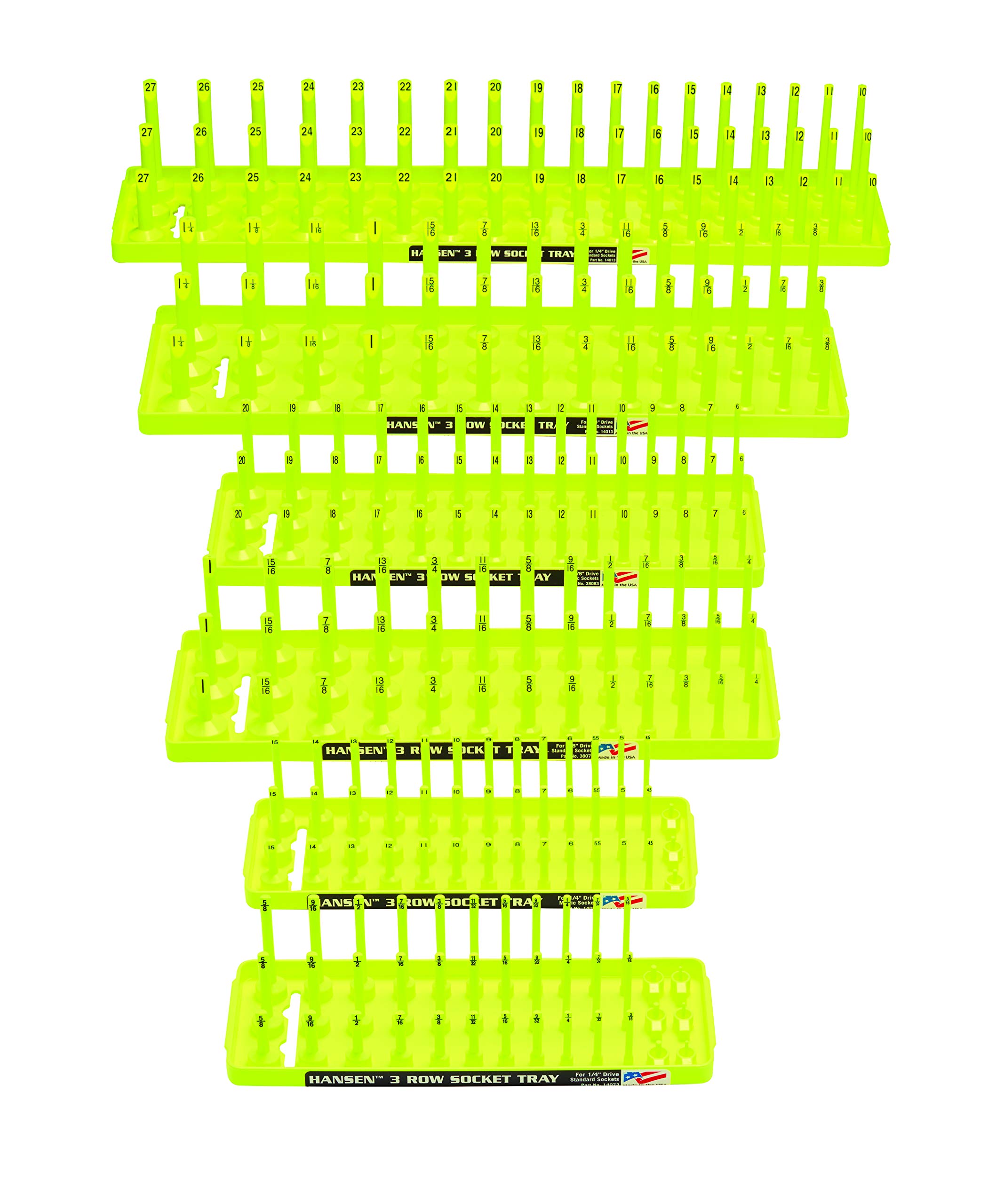 Hansen Global Socket Organizer Trays - SAE & Metric Socket Holder for 1/4