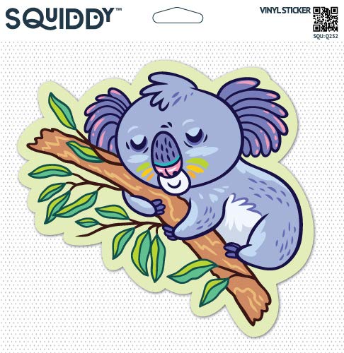 Adorable Squiddy Koala Sleeping on Eucalyptus Vinyl Sticker - 7 Inch Tall Waterproof Decal for Laptops, Water Bottles, Notebooks & DIY Crafts
