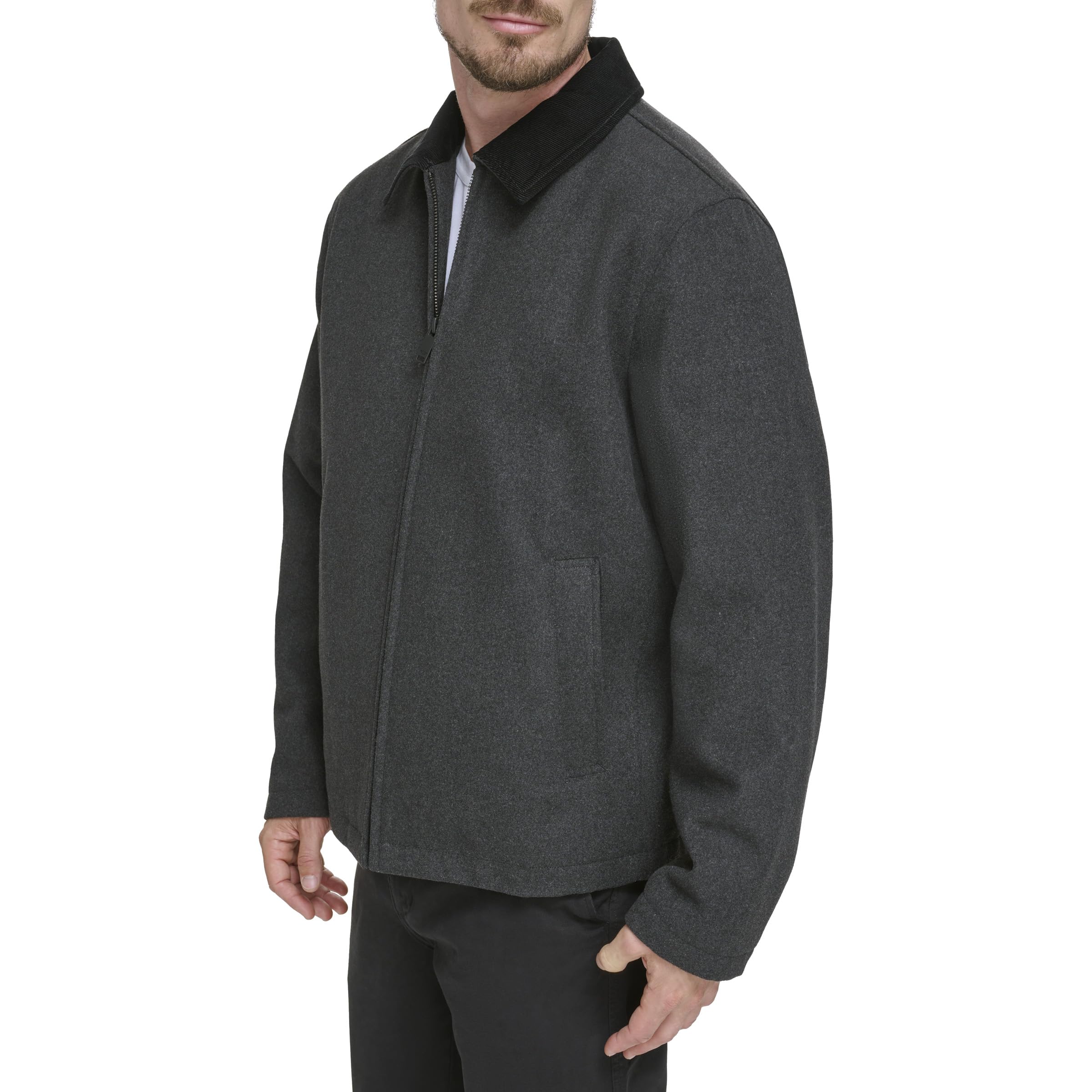 DOCKERS Men's Wool Blend Zip Up Jacket with Quilted Bib - Warm Winter Coat for Outdoor Activities & Casual Wear