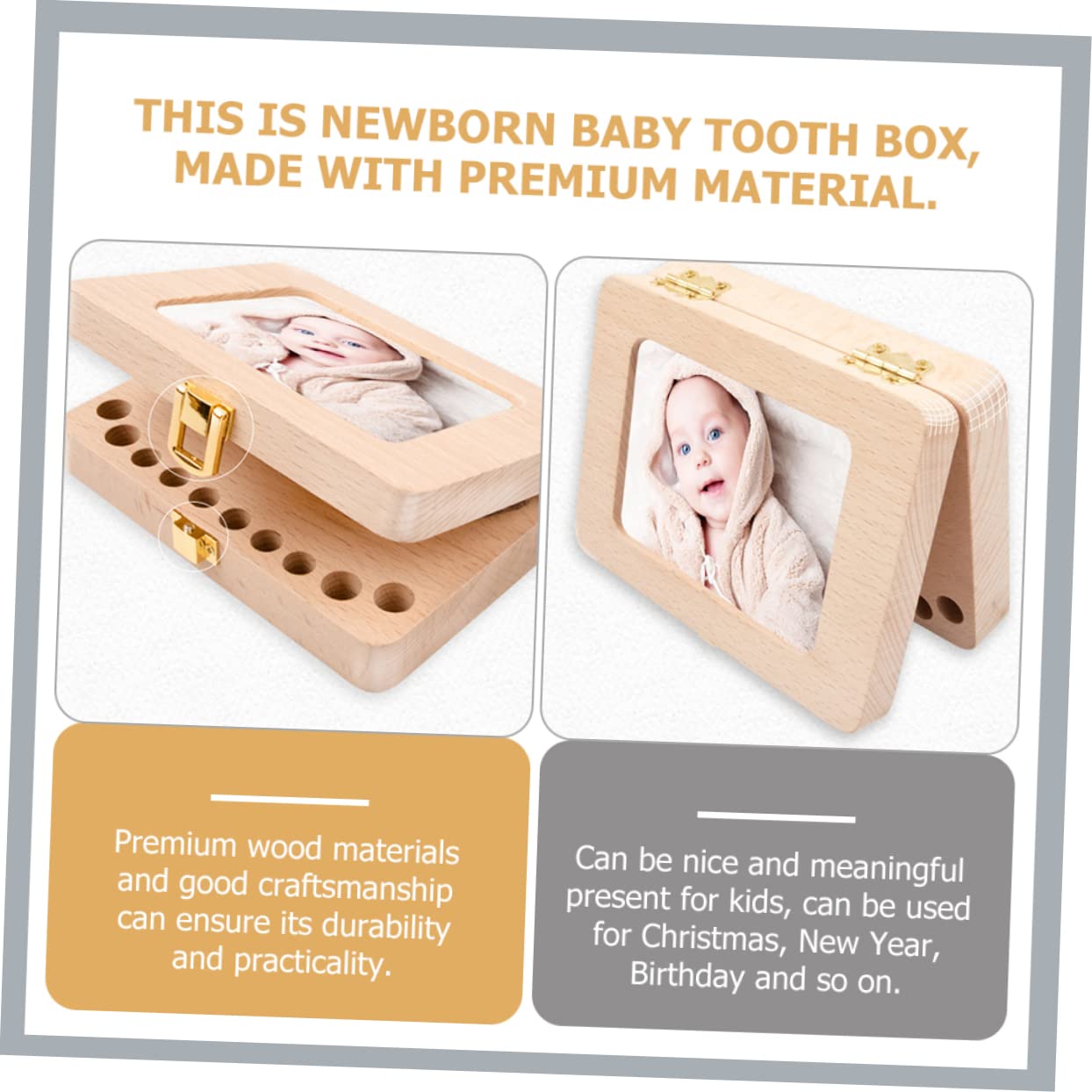 FAVOMOTO Wooden Baby Tooth Keepsake Box - First Tooth Holder for Boys & Girls - Memory Box for Lost Teeth - Perfect for Nursery, Baby Showers & Childhood Milestones
