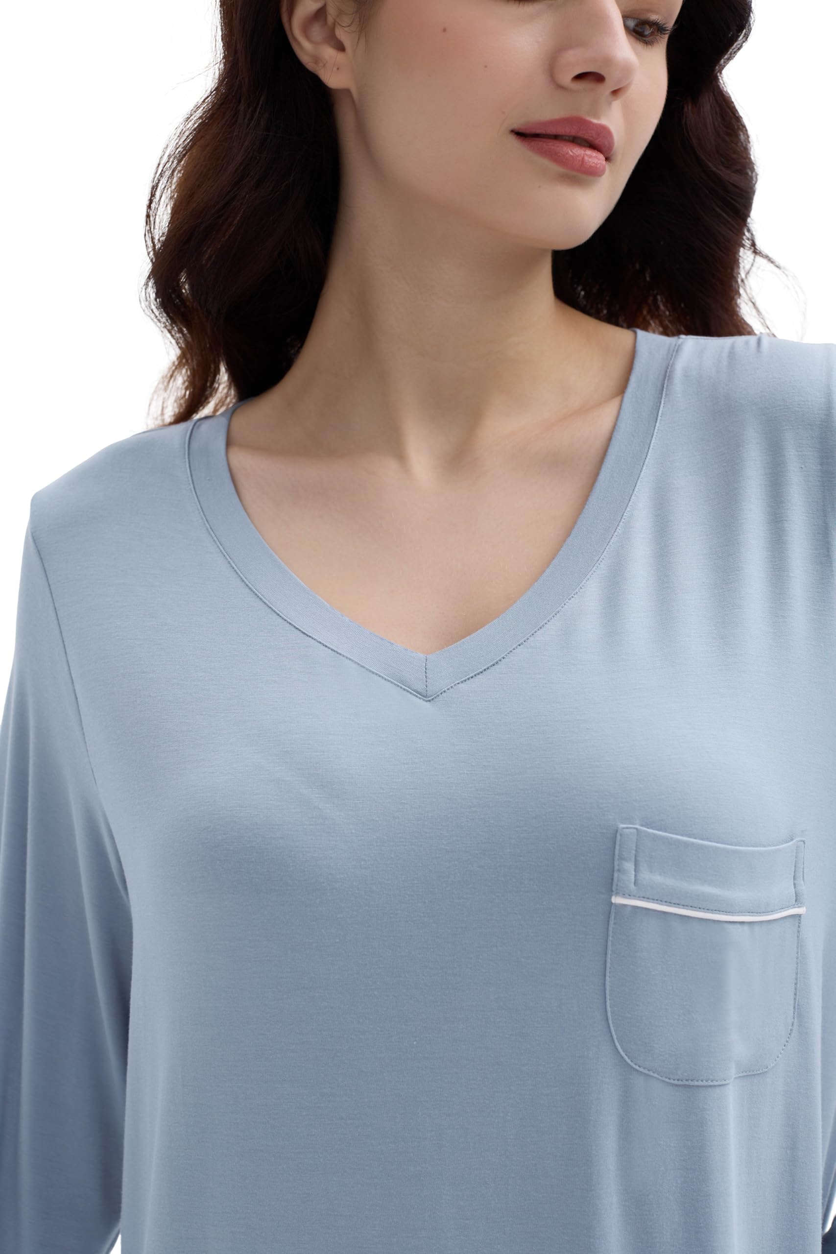 Joyaria Women's Soft Long Sleeve Nightgown - Bamboo Viscose V-Neck Sleep Shirt - Moisture Wicking Comfortable Sleepwear S-XXL - Perfect for Relaxing at Home, Lounging & Overnight Stays