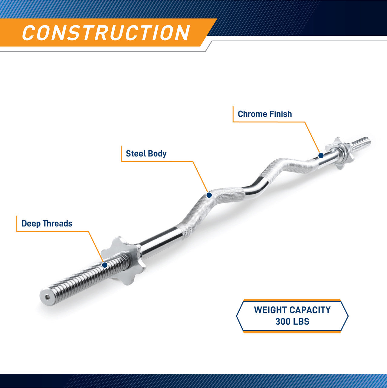 Marcy TCB 48R Olympic Standard Threaded Curl Bar - 48