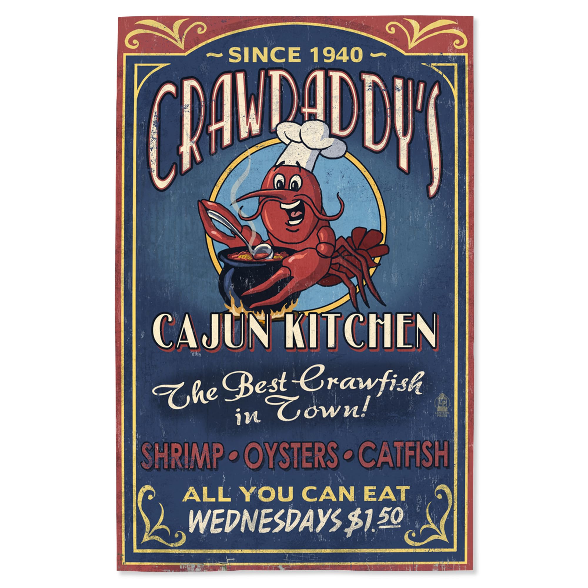 Lantern Press 16x24 Inch Giclee Art Print - Vintage Crawfish Wall Decor for Living Room, Kitchen & Office | High-Quality Canvas Painting for Home & Commercial Spaces