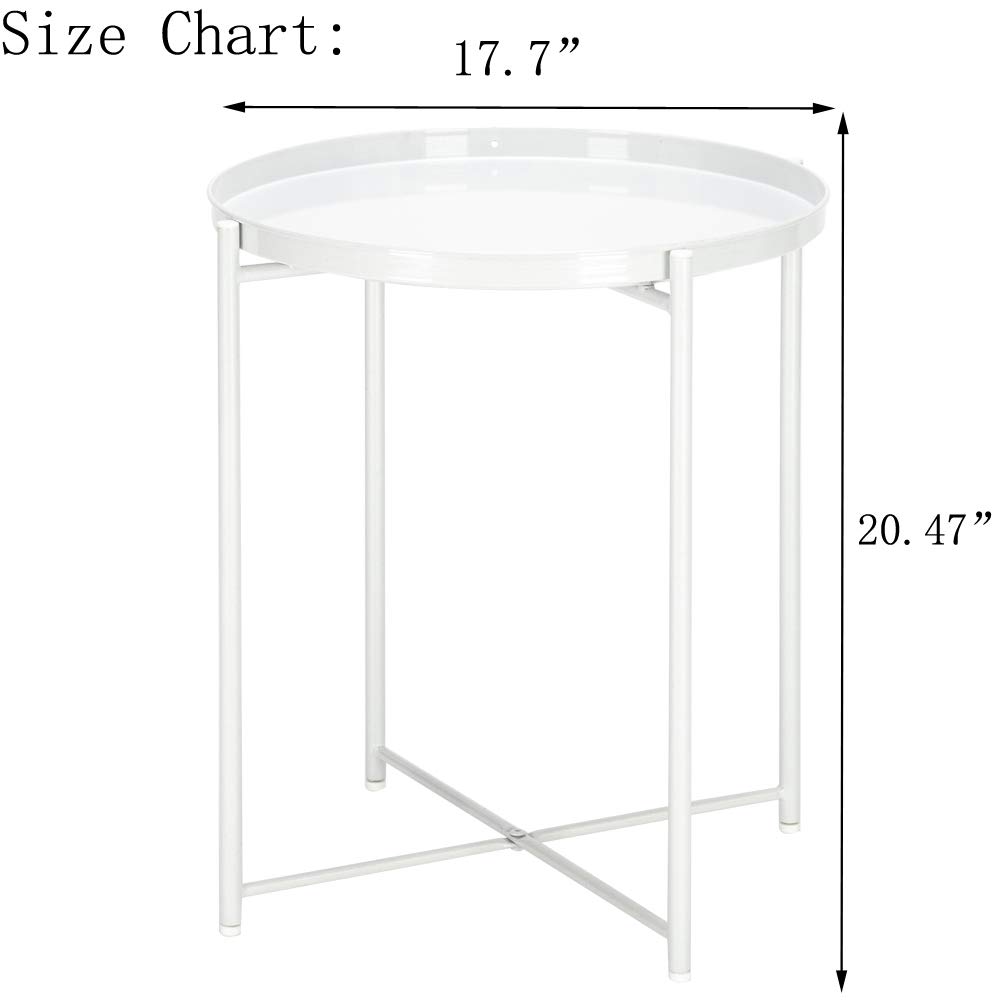 FVLFIL Metal Side Table - Small Round End Table with Waterproof Tray for Indoor & Outdoor Use - Perfect for Living Room, Bedroom, Patio, or Garden as Coffee Table or Nightstand