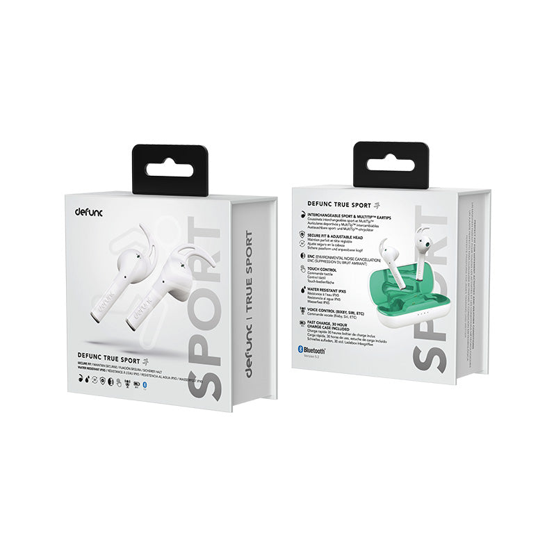 Defunc True Sport Wireless Earbuds - White | Sweatproof Bluetooth Headphones for Running, Gym & Workout
