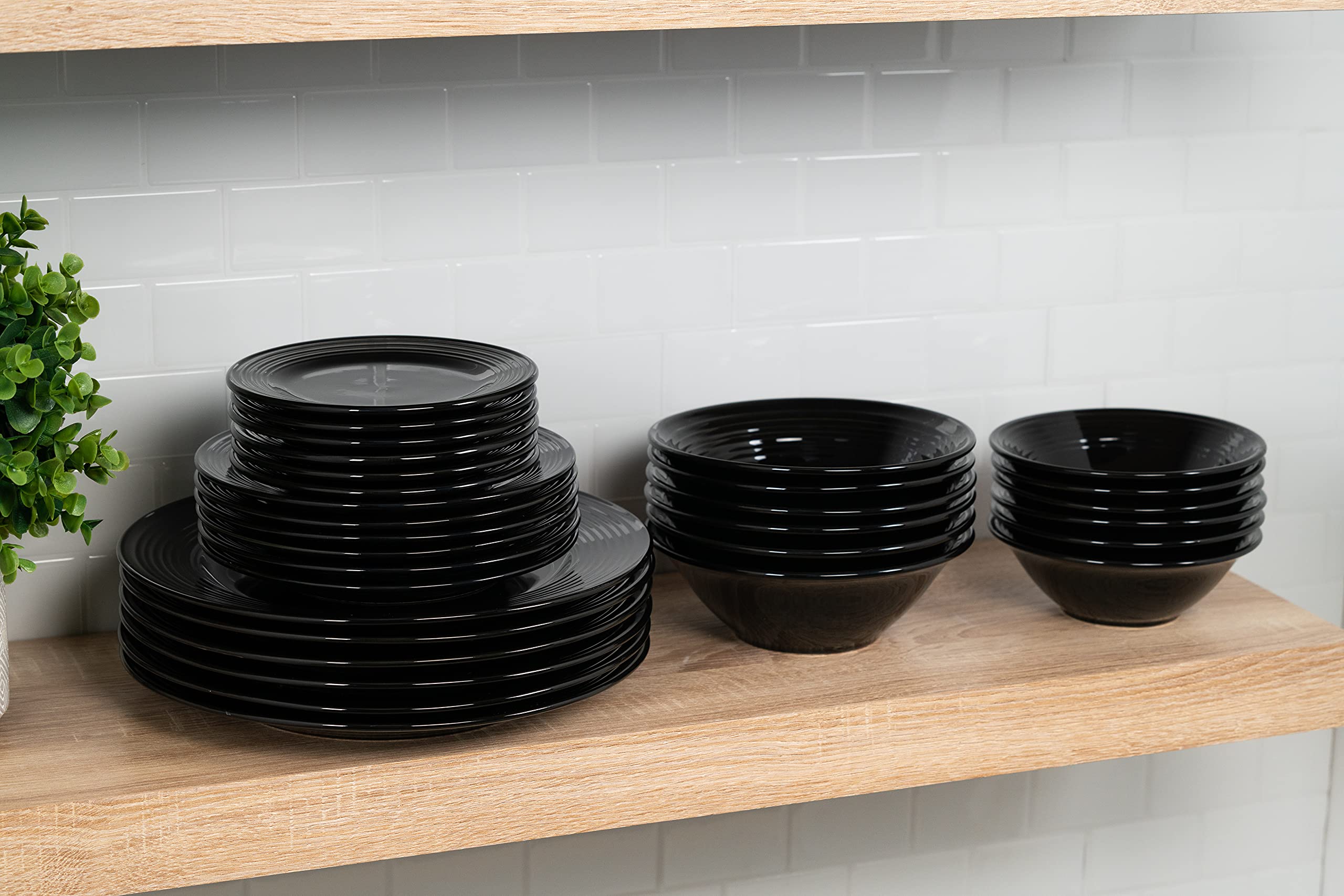 10-Piece Strawberry Street Nova Black Round Dinnerware Set - Service for 6 | Elegant Tableware for Everyday Dining, Dinner Parties & Holiday Entertaining