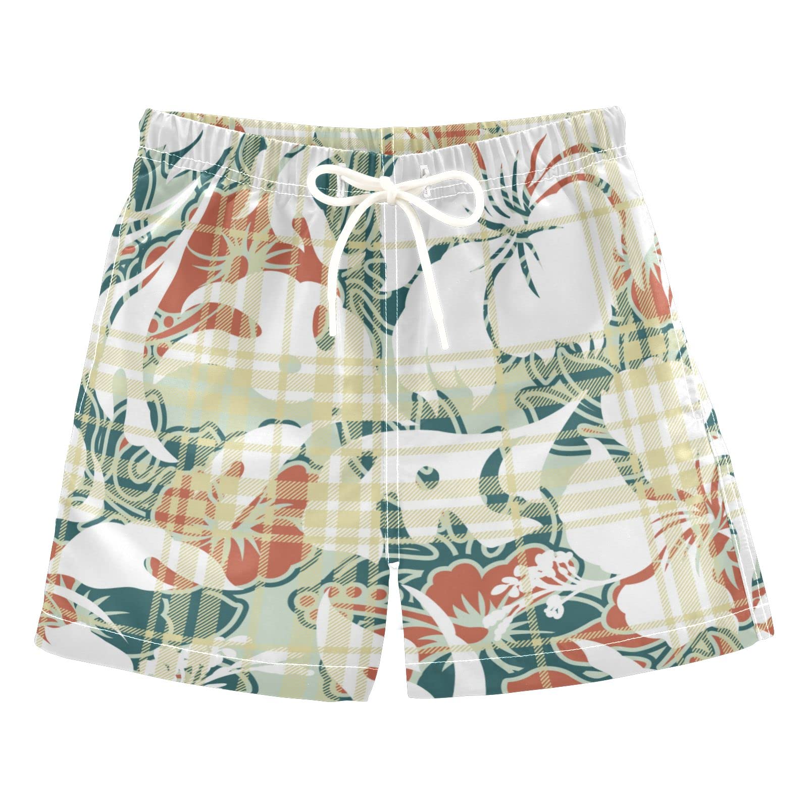 AMICHIC Boys Hibiscus Flower Swim Trunks - Quick Dry Board Shorts for Beach, Surf & Pool - Hawaii Vacation Swimwear for Kids - Perfect for Summer Swimming, Water Sports & Tropical Getaways
