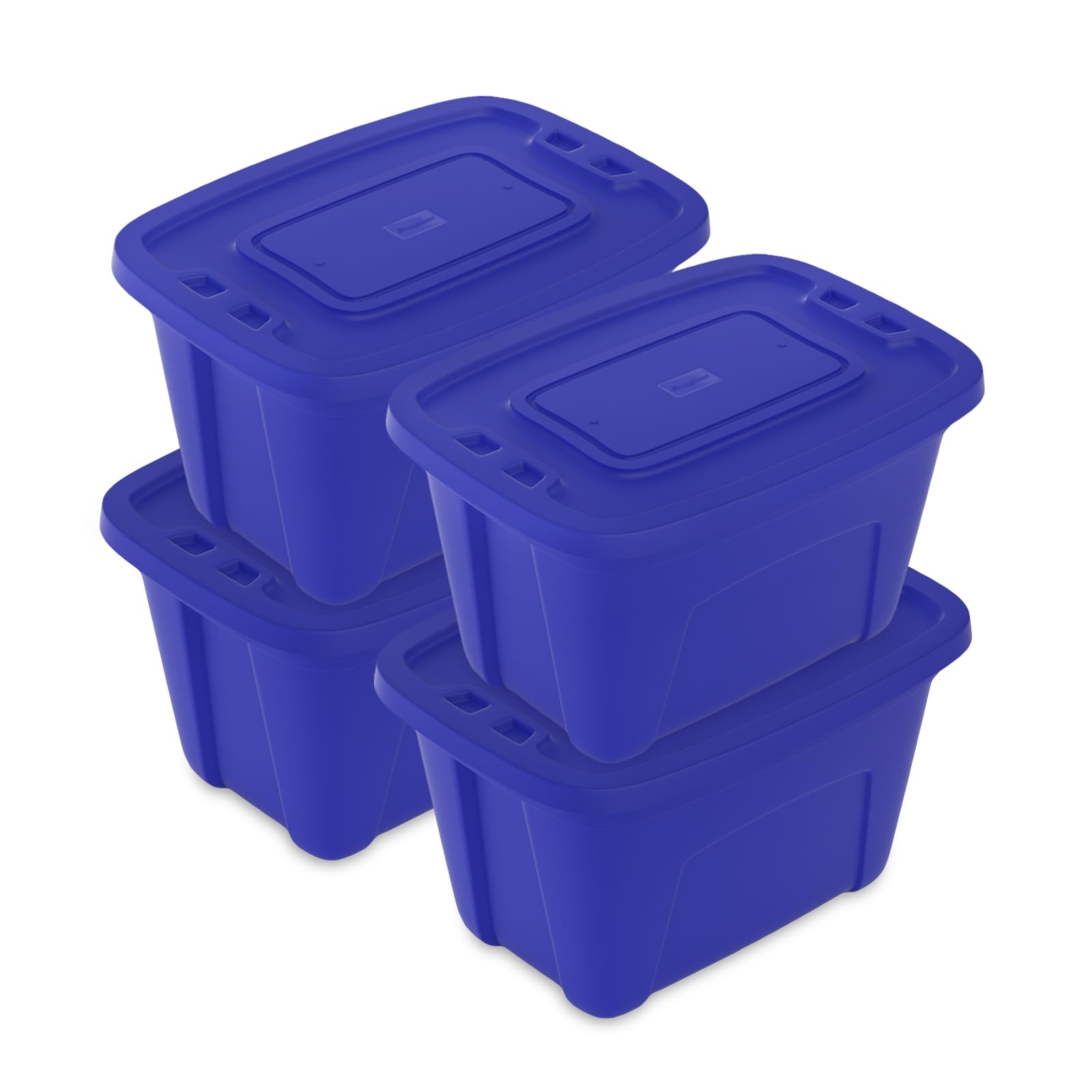18 Gallon (72 Quart) Stackable Plastic Storage Bins with Lids - 4 Pack Blue Organizing Containers for Holiday Decorations, Home Organization & Garage Storage - Made in USA