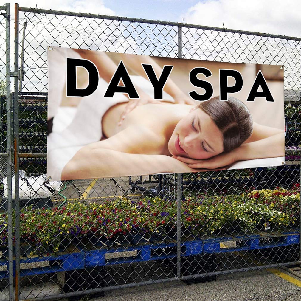Durable 48x96 Inches Vinyl Banner with 8 Grommets - Weatherproof Outdoor Advertising Sign for Day Spa, Business & Industrial Yard - Multiple Sizes Available - Perfect for Storefronts, Events & Trade Shows
