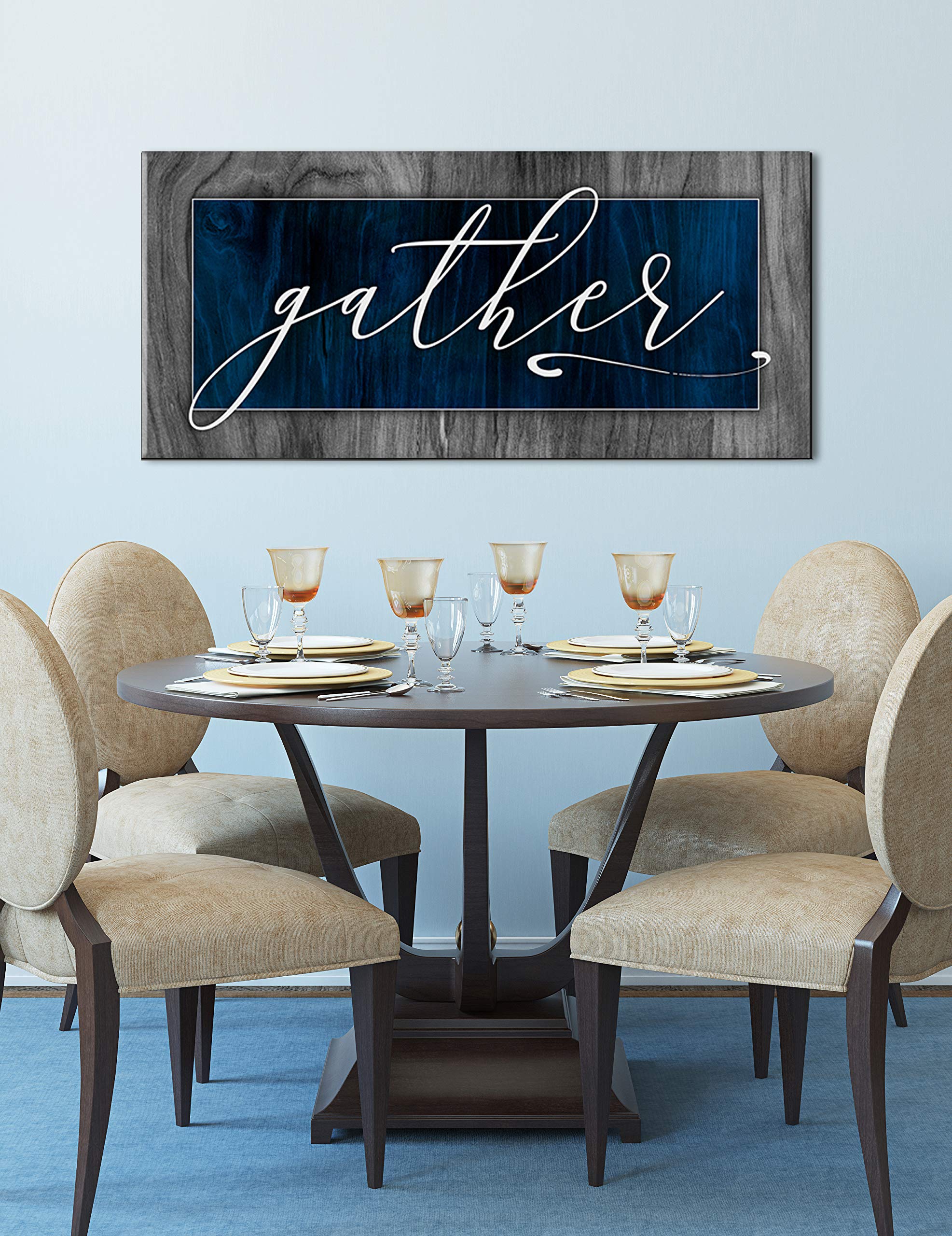 Farmhouse Pantry Sign 'Gather V2' - Dark Blue Wooden Wall Decor for Kitchen, Dining Room & Living Room | Rustic Home Decor | 60 x 27 Inches | Perfect for Farmhouse Style Homes & Cozy Gatherings