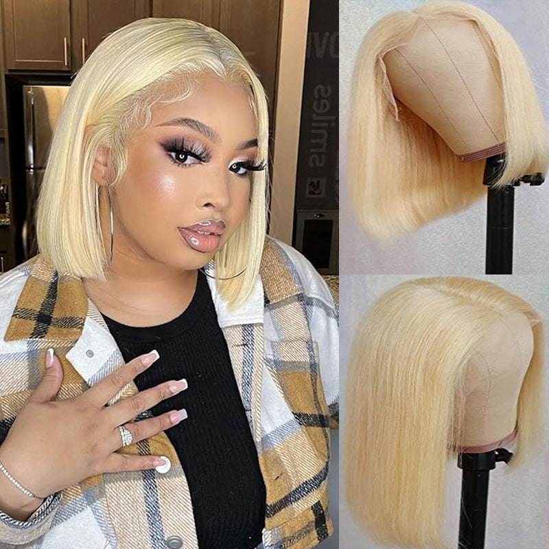 Eullair Blonde Straight Short Bob 13x4 Lace Front Wig - 100% Human Hair for Women & Girls | Summer Fashion, Cosplay, Daily Wear & Special Occasions