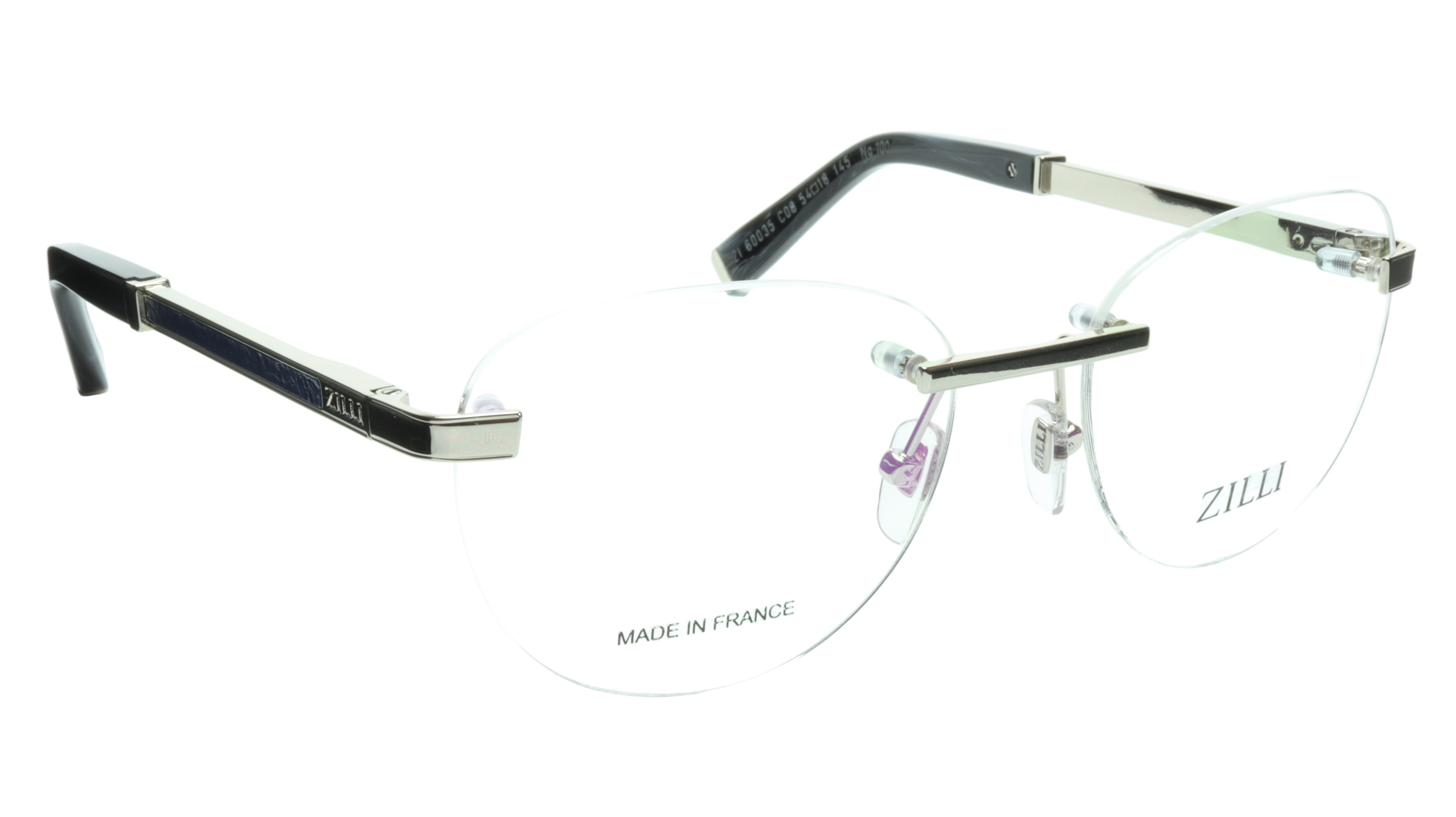 ZILLI Premium Titanium Acetate Eyeglasses Frame - Silver Blue - Made in France (Model ZI 60035 C08) | Lightweight & Durable for Work, Reading & Fashion