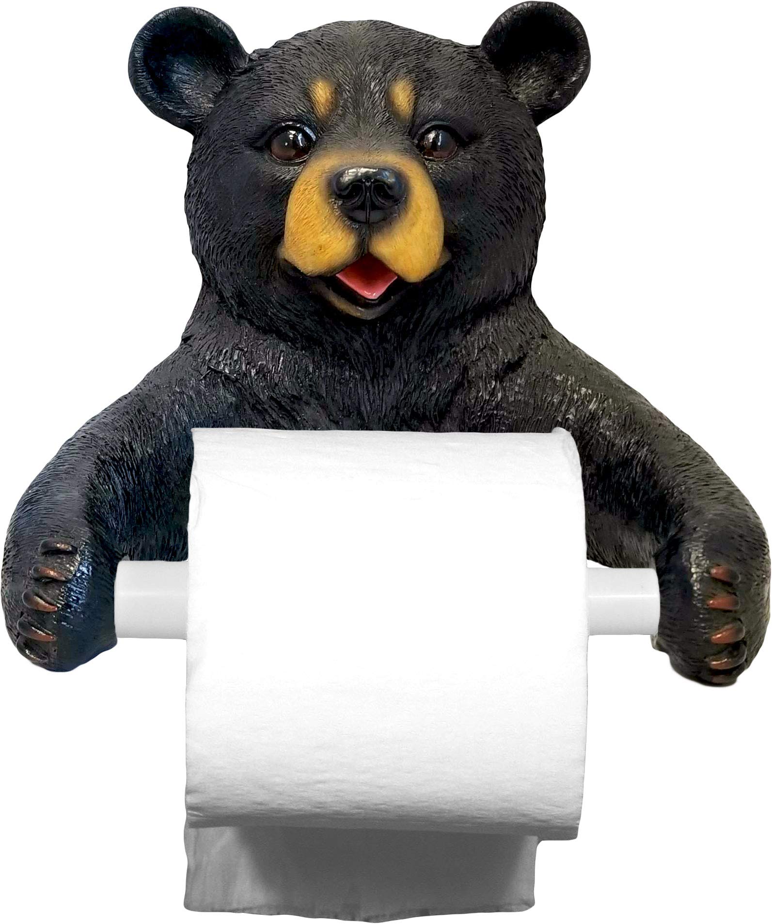 8-inch Hugo Holder Black Bear Toilet Paper Holder - Rustic Woodland Forest Themed Bathroom & Kitchen Decor - Perfect for Cabin, Farmhouse, and Cottage Style Homes