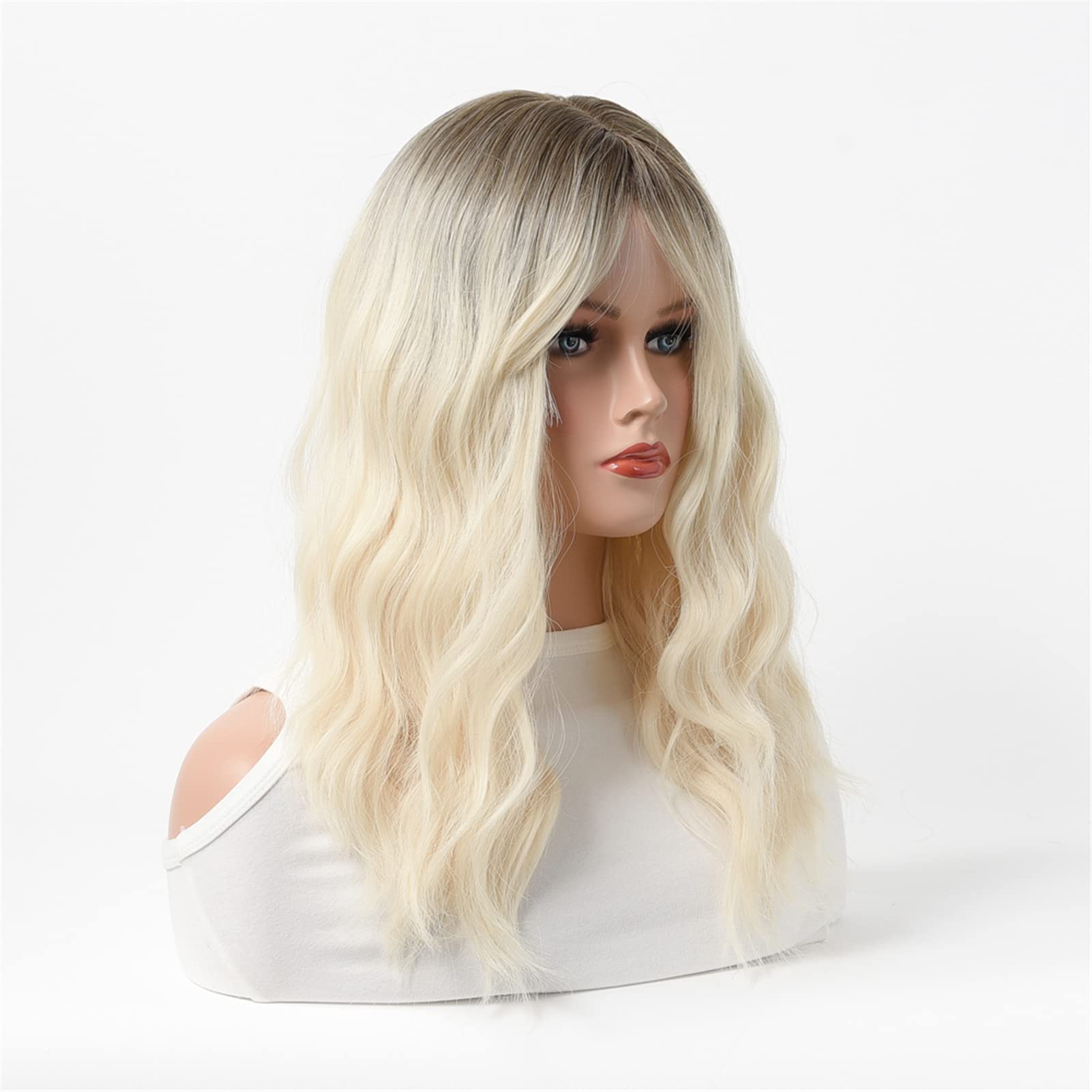 Heat Resistant Synthetic Wavy Hair with Flat Straight Bangs - Perfect for Cosplay, Costumes & Everyday Styling