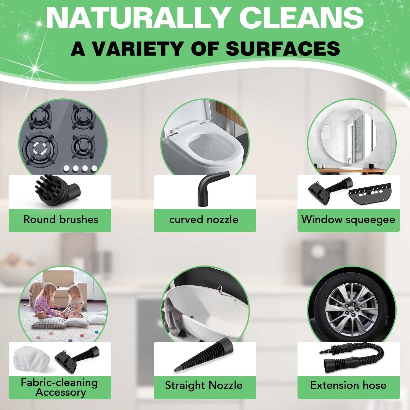 Handheld Pressurized Steam Cleaner with 10-Piece Accessory Kit - Multi-Purpose Portable Steamer for Home, Upholstery, Car & Floor Cleaning | Safe Lock Feature | Natural Steam Cleaning Solution | Perfect for Deep Cleaning Carpets, Sanitizing Baby Items & Refreshing Clothes