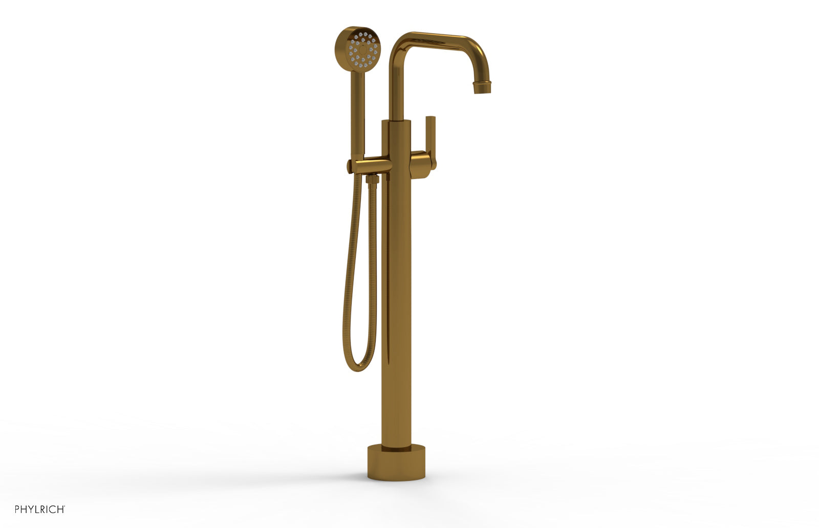 HEX MODERN Low Profile Floor Mount Tub Filler with Lever Handle & Hand Shower - Model 5015503 - Perfect for Modern Bathroom Renovations and Spa-Like Showers