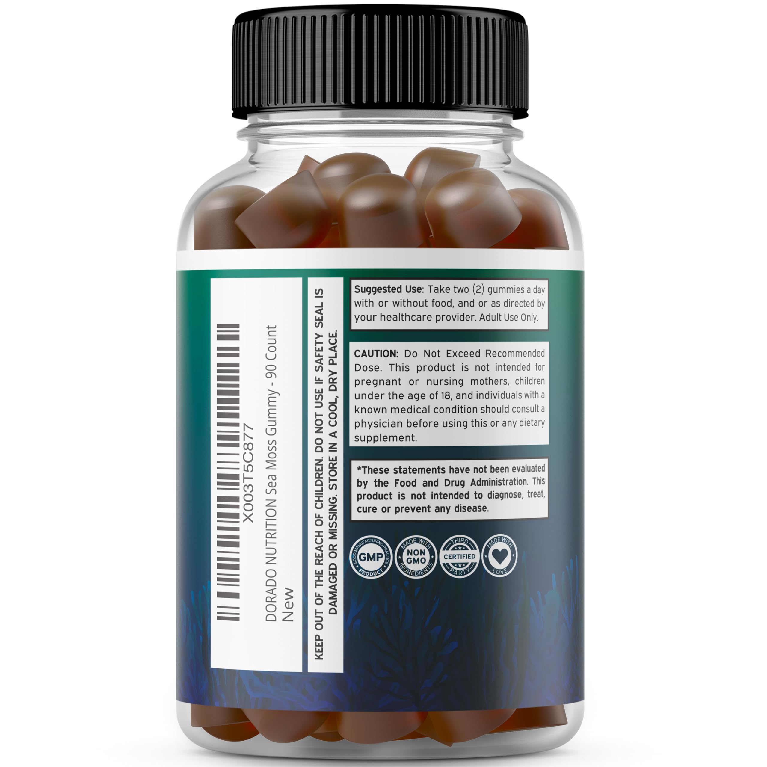DORADO NUTRITION Sea Moss Gummies with Raw Bladderwrack & Activated Charcoal - Detox & Immune Support Supplement - Vegan Gummy Vitamins for Gut Health, Digestion & Skin Care - Perfect for Daily Wellness Routine