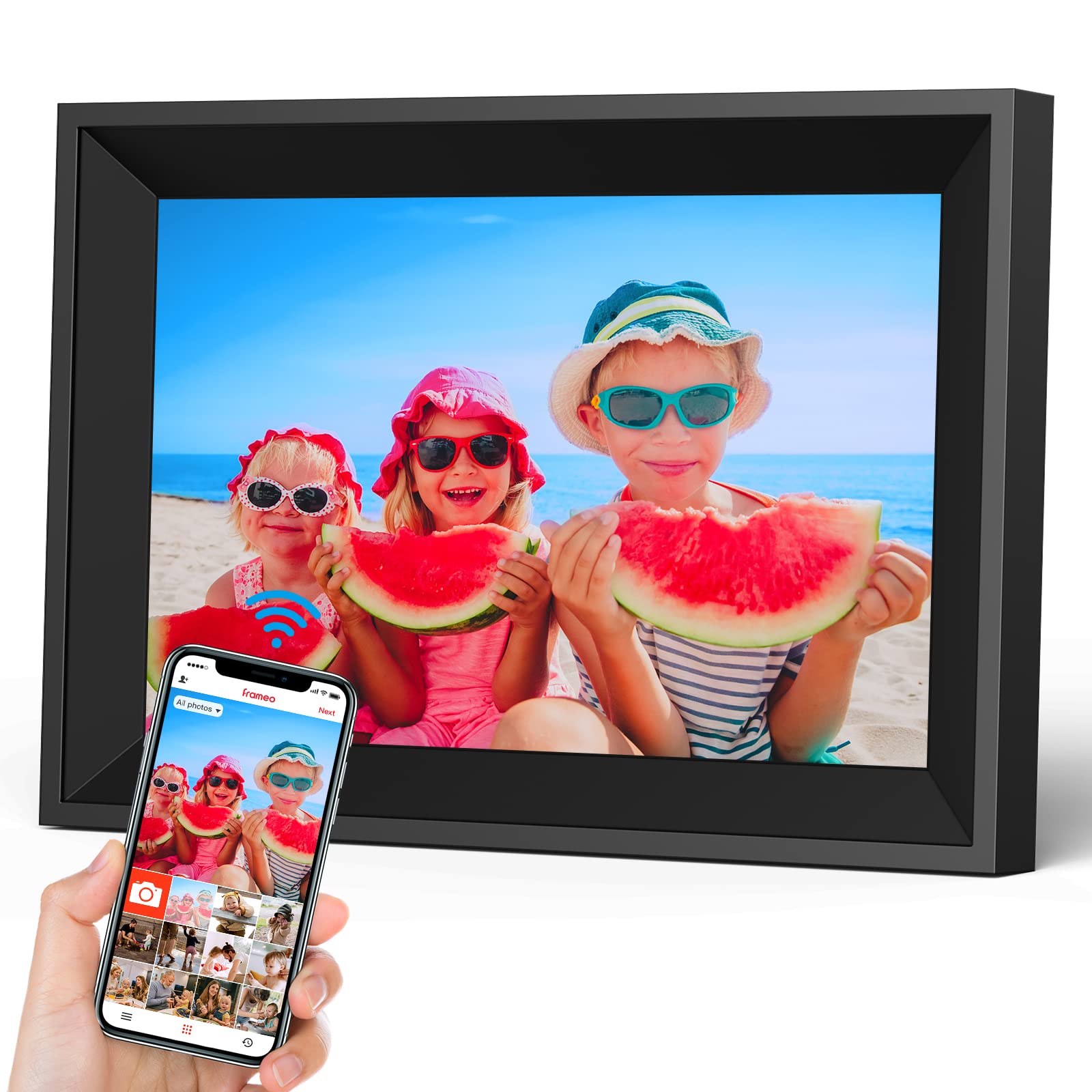 10.1 Inch FRAMEO Digital Picture Frame with WiFi & IPS Touch Screen - 16GB Storage, Instant Remote Photo/Video Sharing via Free Frameo App - Perfect Gift for Family, Friends, Home Decor & Office Display