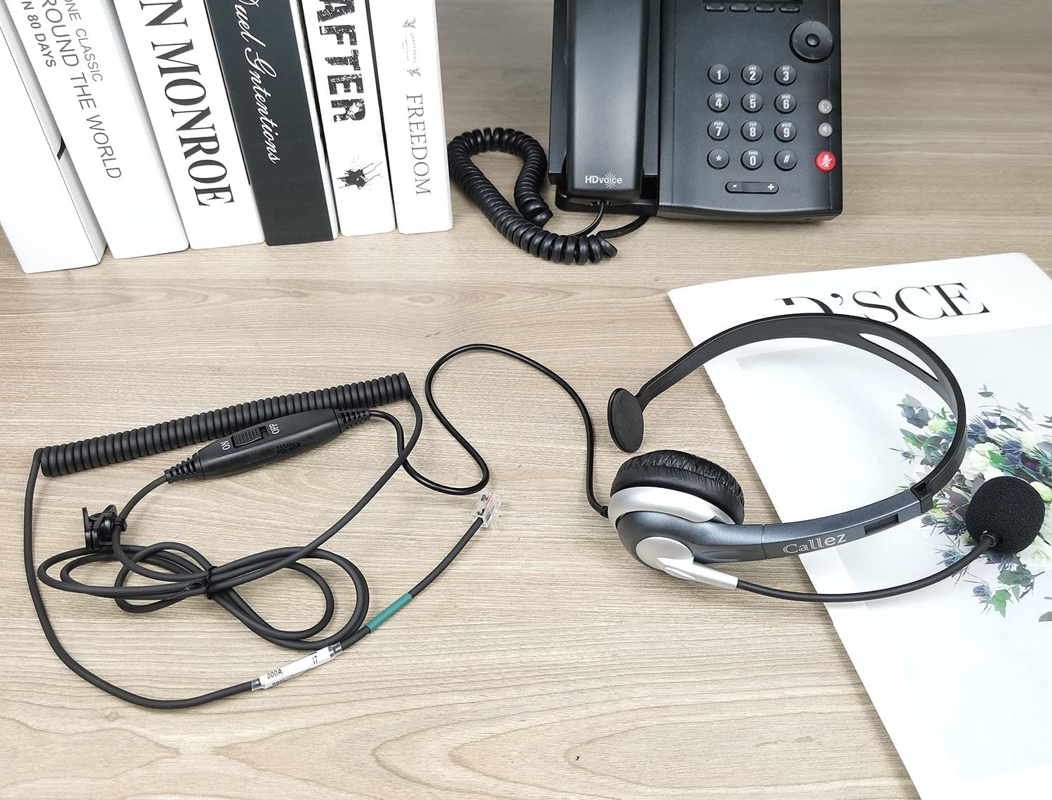 Callez Wired Mono Headset for Call Centers - RJ9 Phone Headset with Noise Canceling Microphone | Compatible with ShoreTel 480, Plantronics T10, Polycom, Zultys, Toshiba, NEC DT300 & Landline Deskphones (C300A2) | Perfect for Office, Customer Service & Remote Work