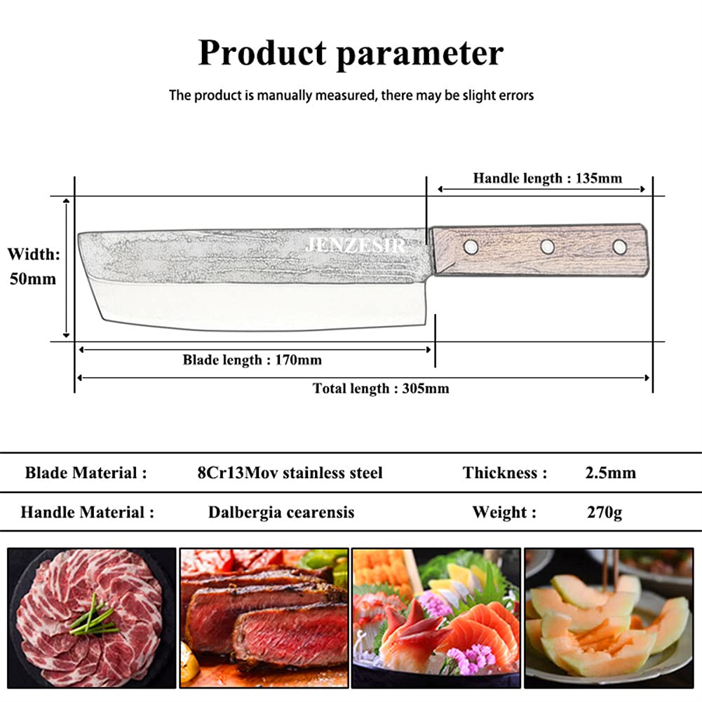 Handmade Forged Nakiri Knife - Ultra Sharp 7 Inch Japanese Chef Knife | 8Cr13MoV Steel Professional Kitchen Cleaver | Multipurpose Gyuto Knife for Home & Restaurant Use | Perfect for Chopping Vegetables, Slicing Meat & Food Prep